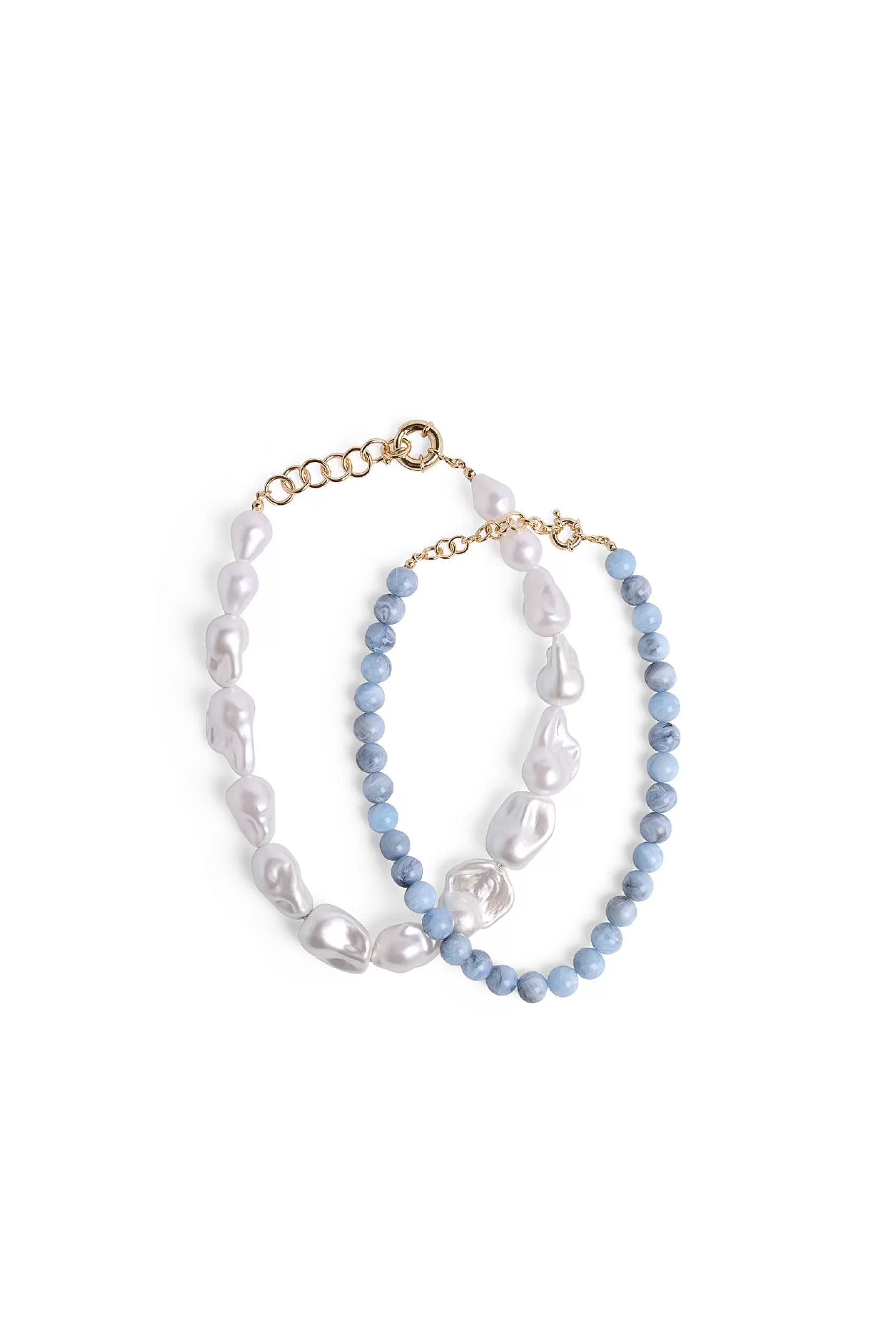 NA-KD 2-Pack Big Pearl Necklace Blue