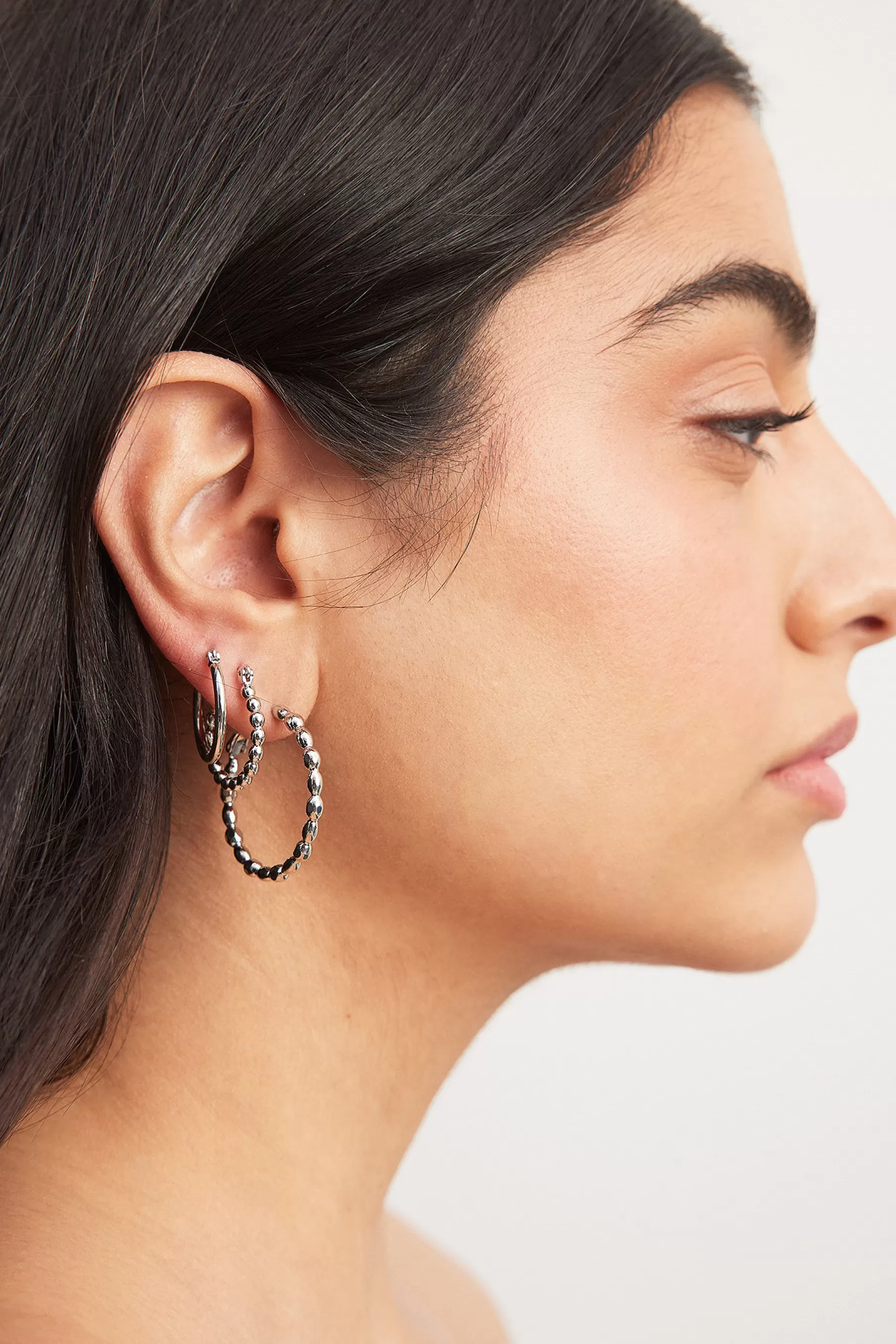 NA-KD 3-pack Mixed Hoops Earrings Silver