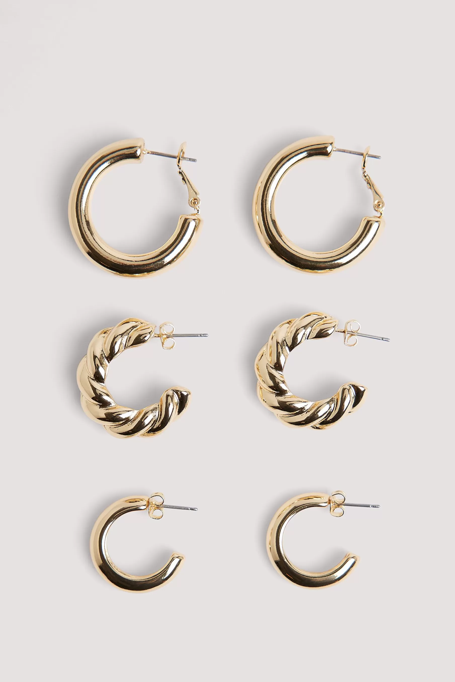 NA-KD 3-Pack Mixed Size Hoops Gold