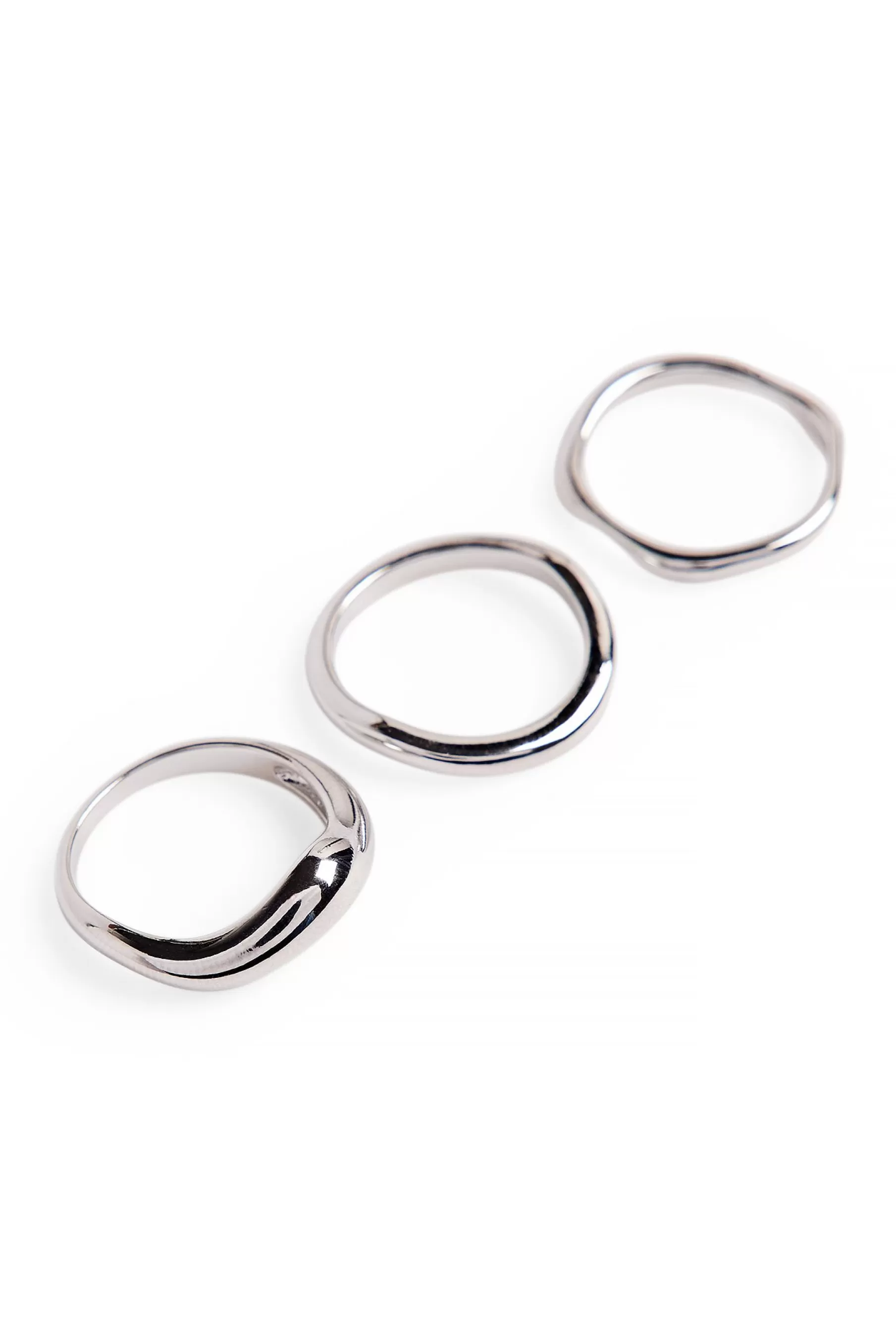 NA-KD 3-Pack Silver Plated Wavy Rings Silver