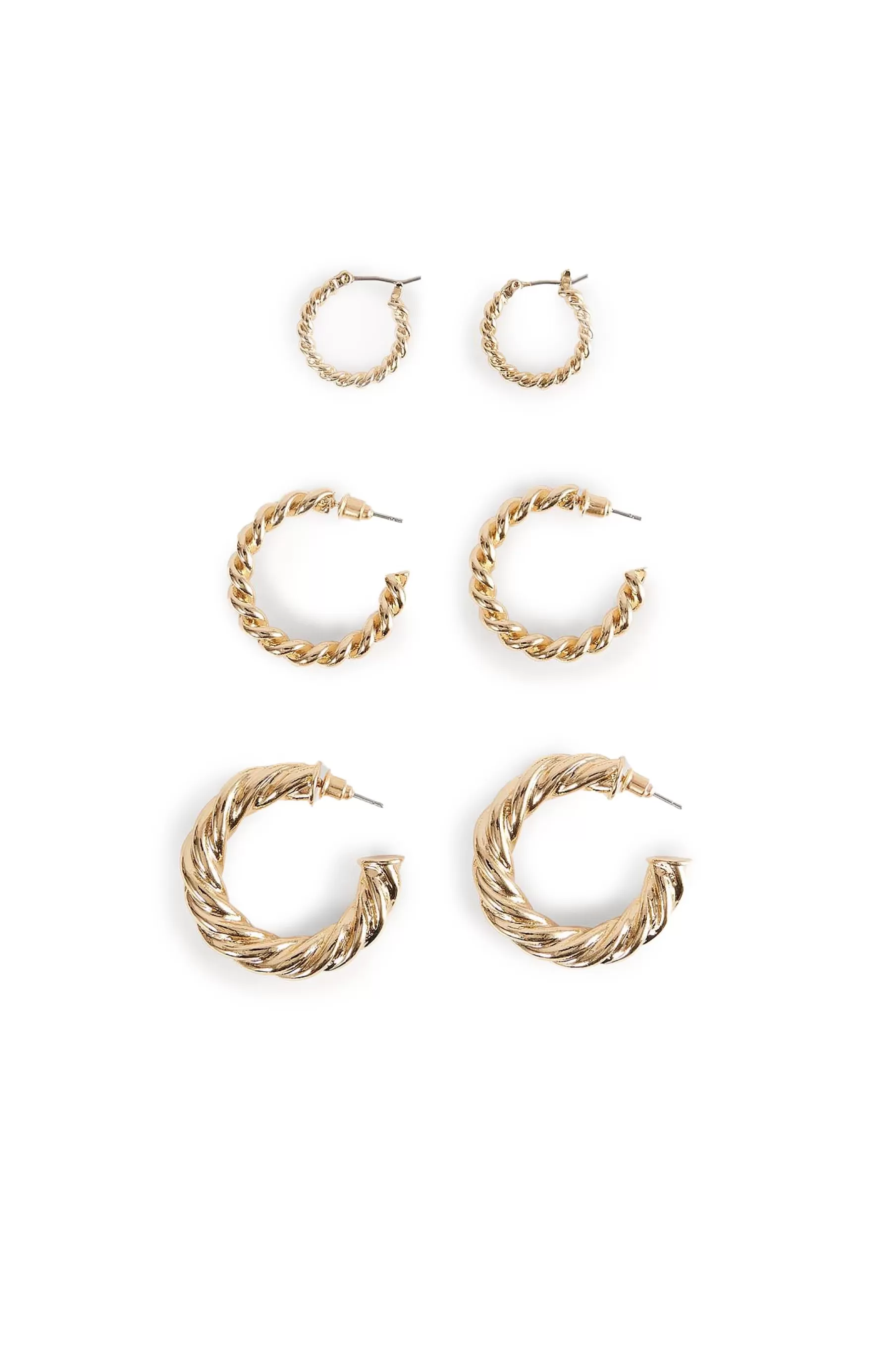 NA-KD 3-Pack Super Chubby Recycled Twisted Hoops Gold