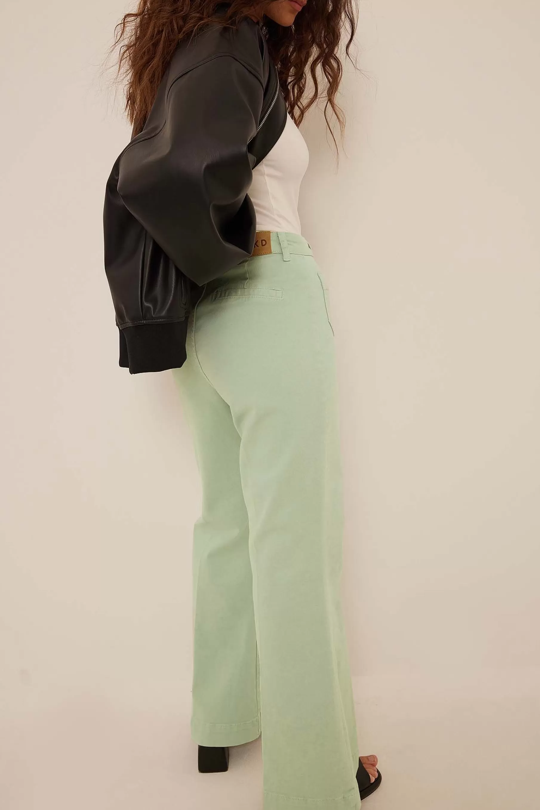 NA-KD 70´s Front Pocket Wide Leg Jeans Green