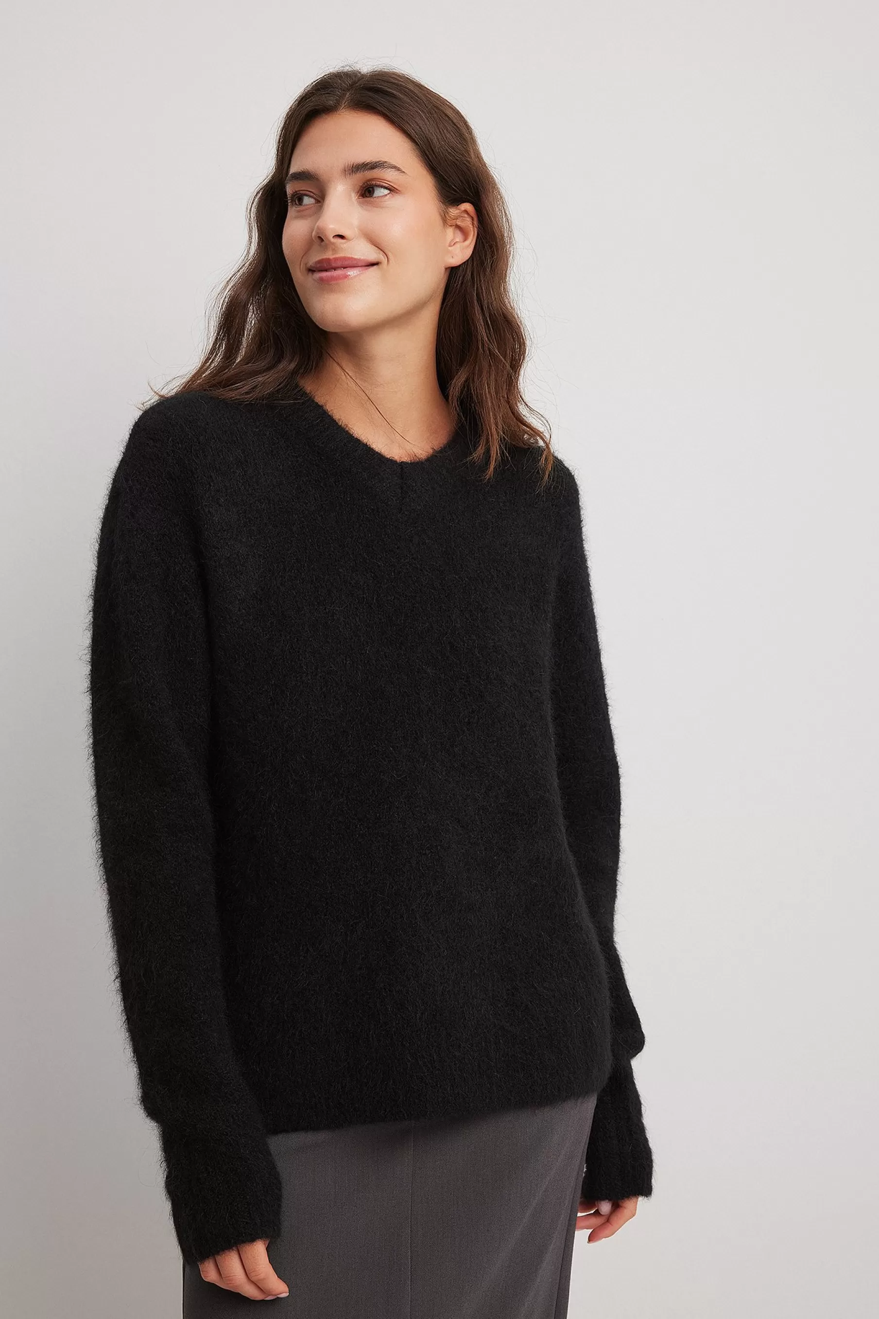 NA-KD Alpaca Wool Blend V-neck Sweater Black