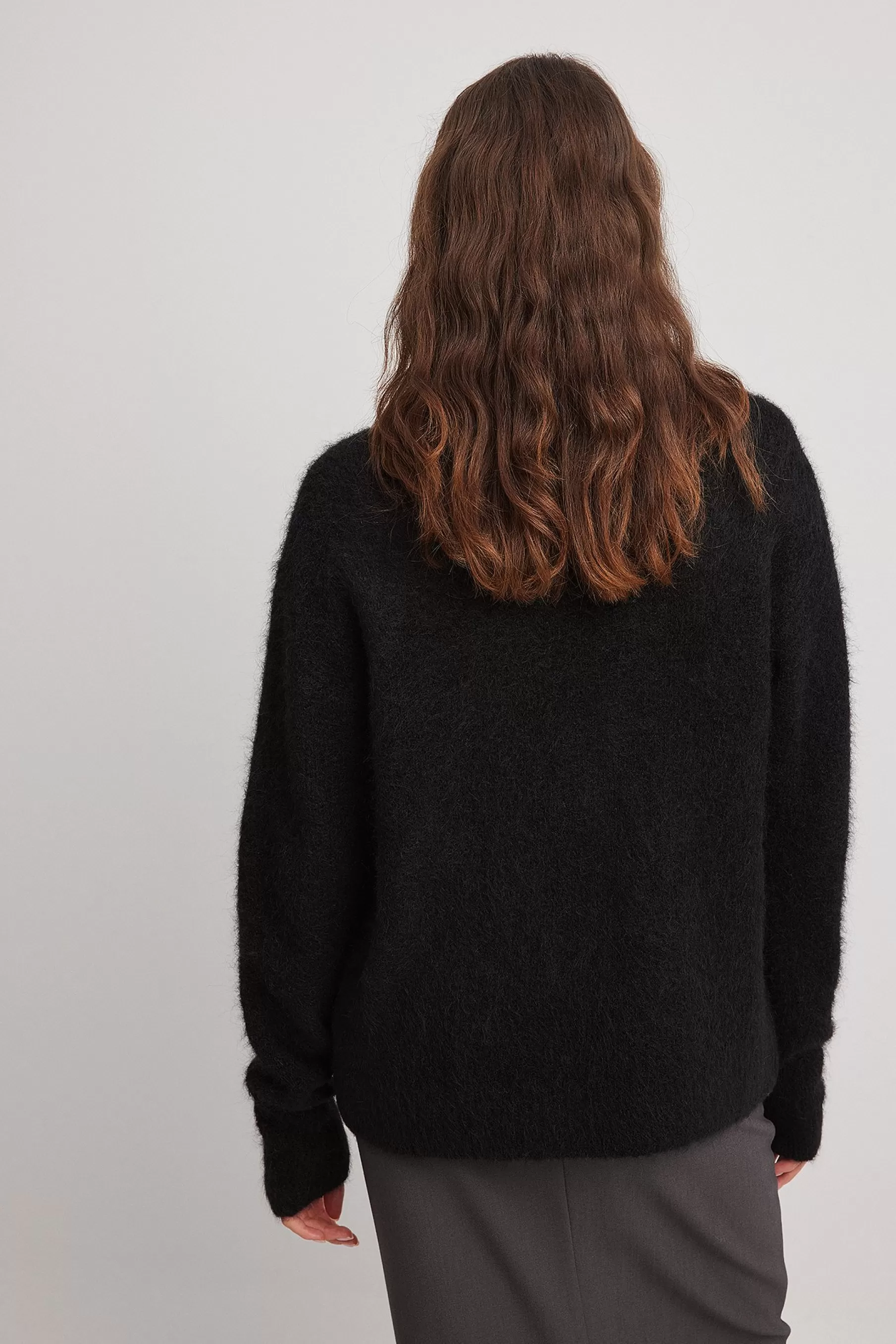 NA-KD Alpaca Wool Blend V-neck Sweater Black