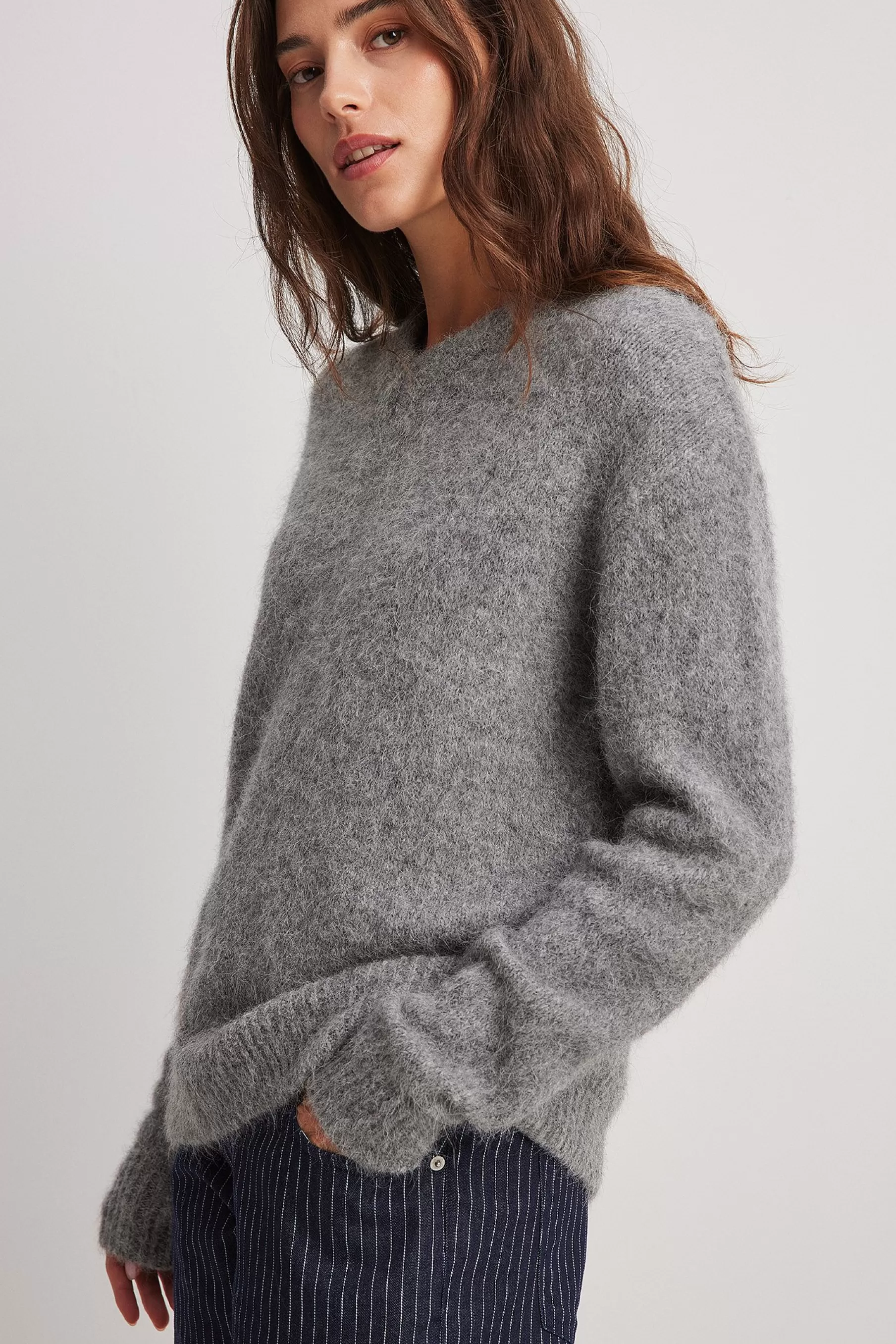 NA-KD Alpaca Wool Blend V-neck Sweater Grey