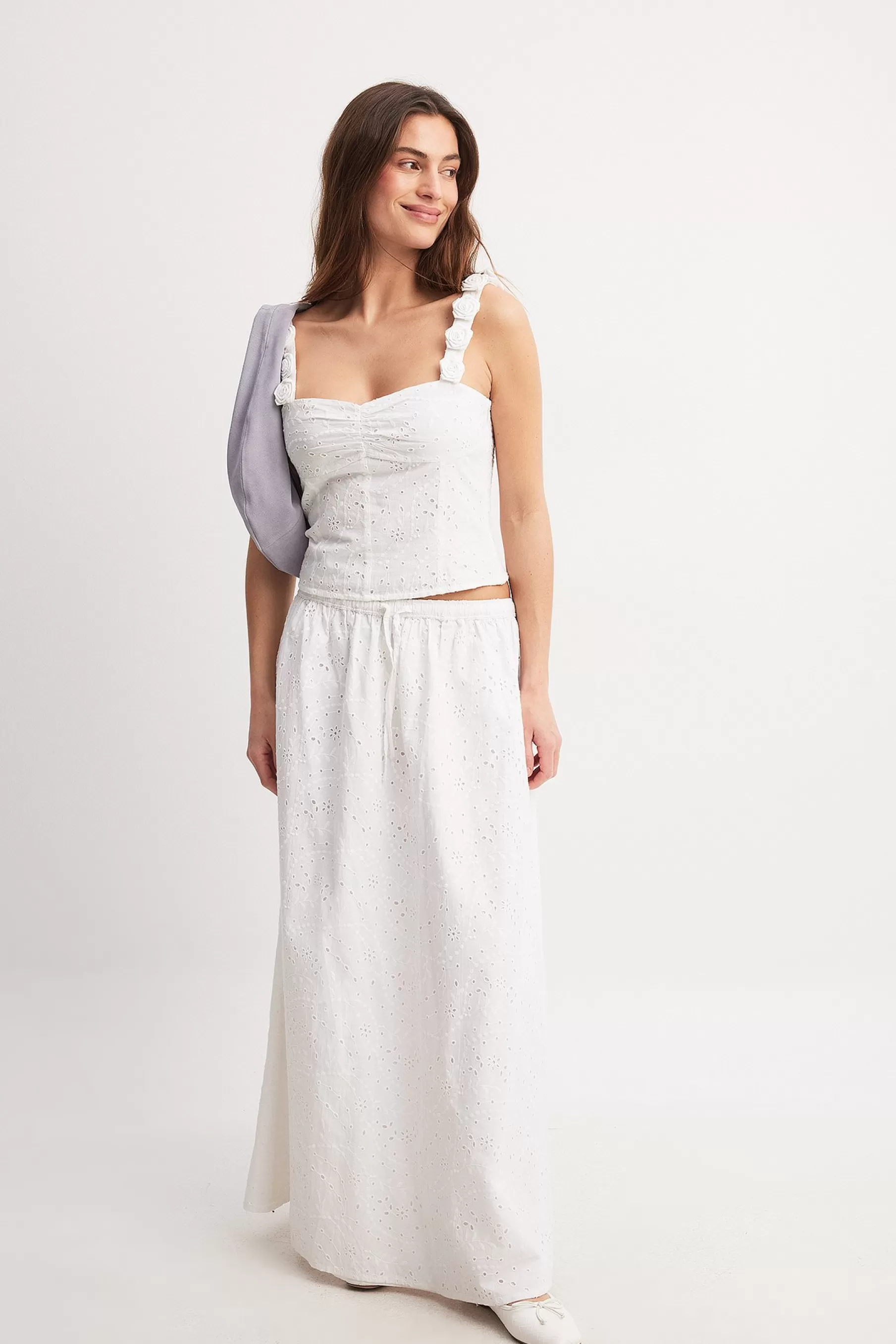 NA-KD Anglaise Maxi Skirt White