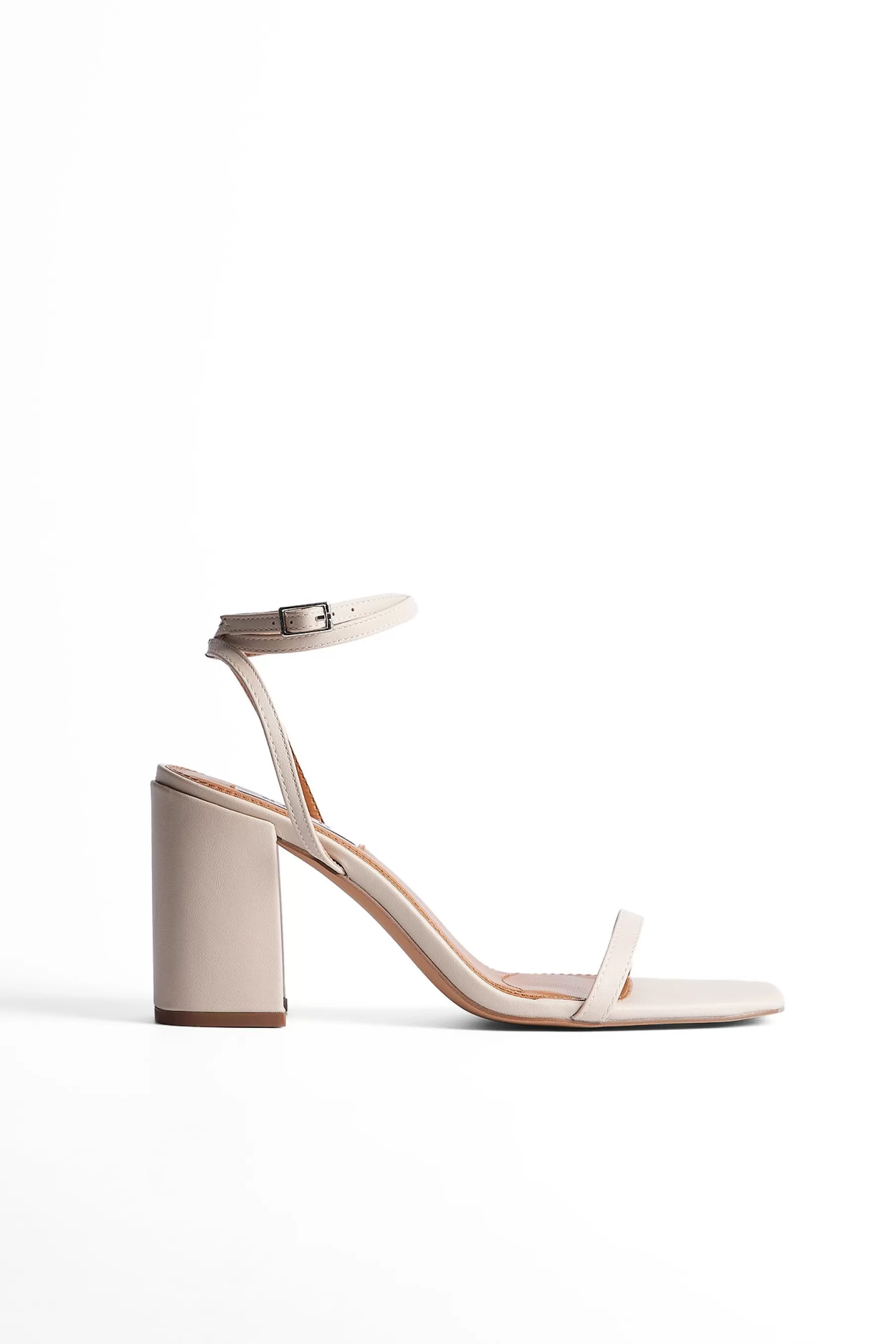 NA-KD Ankle Strap Block Heel Sandals Beige