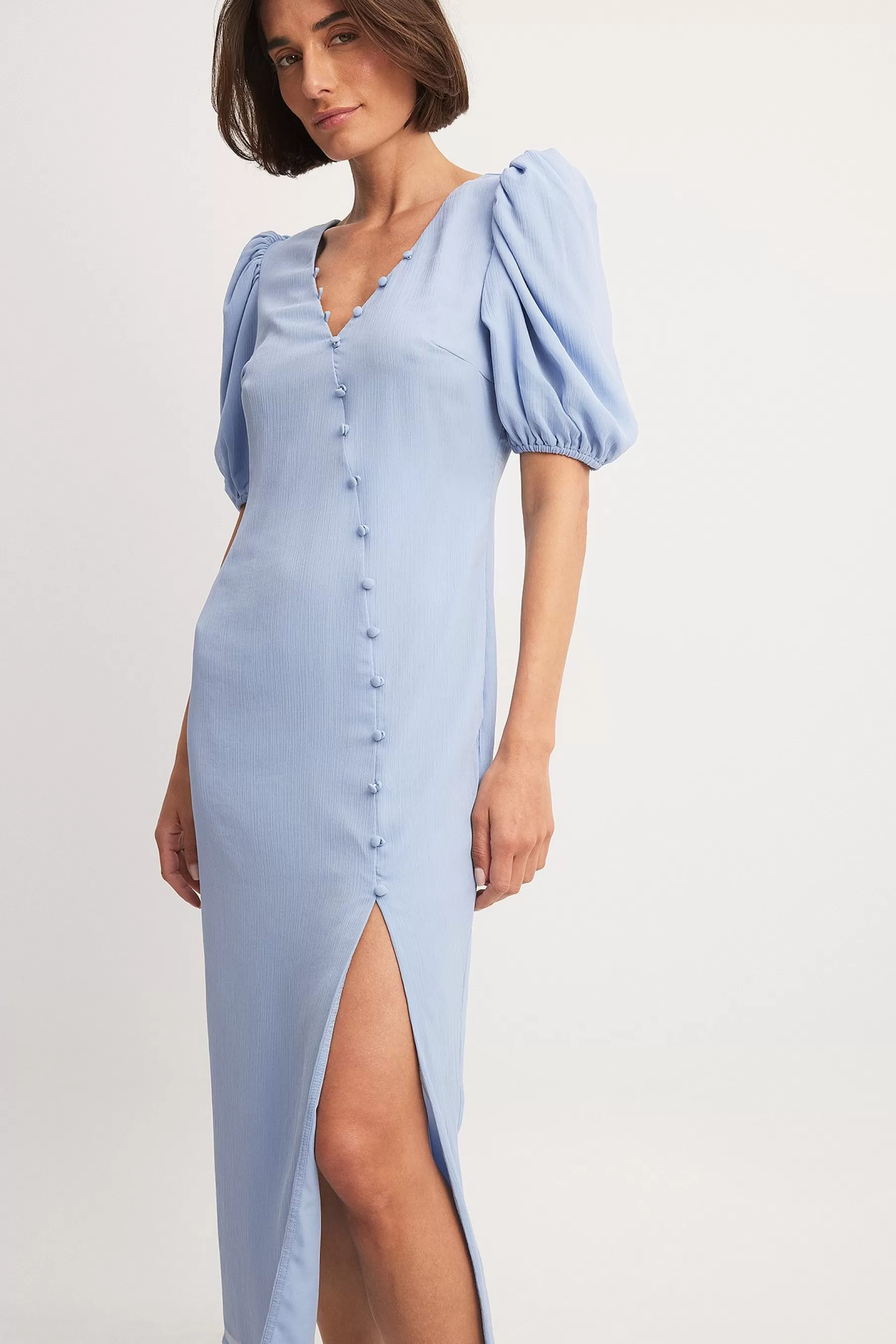 NA-KD Asymmetric Buttoned Midi Dress Blue