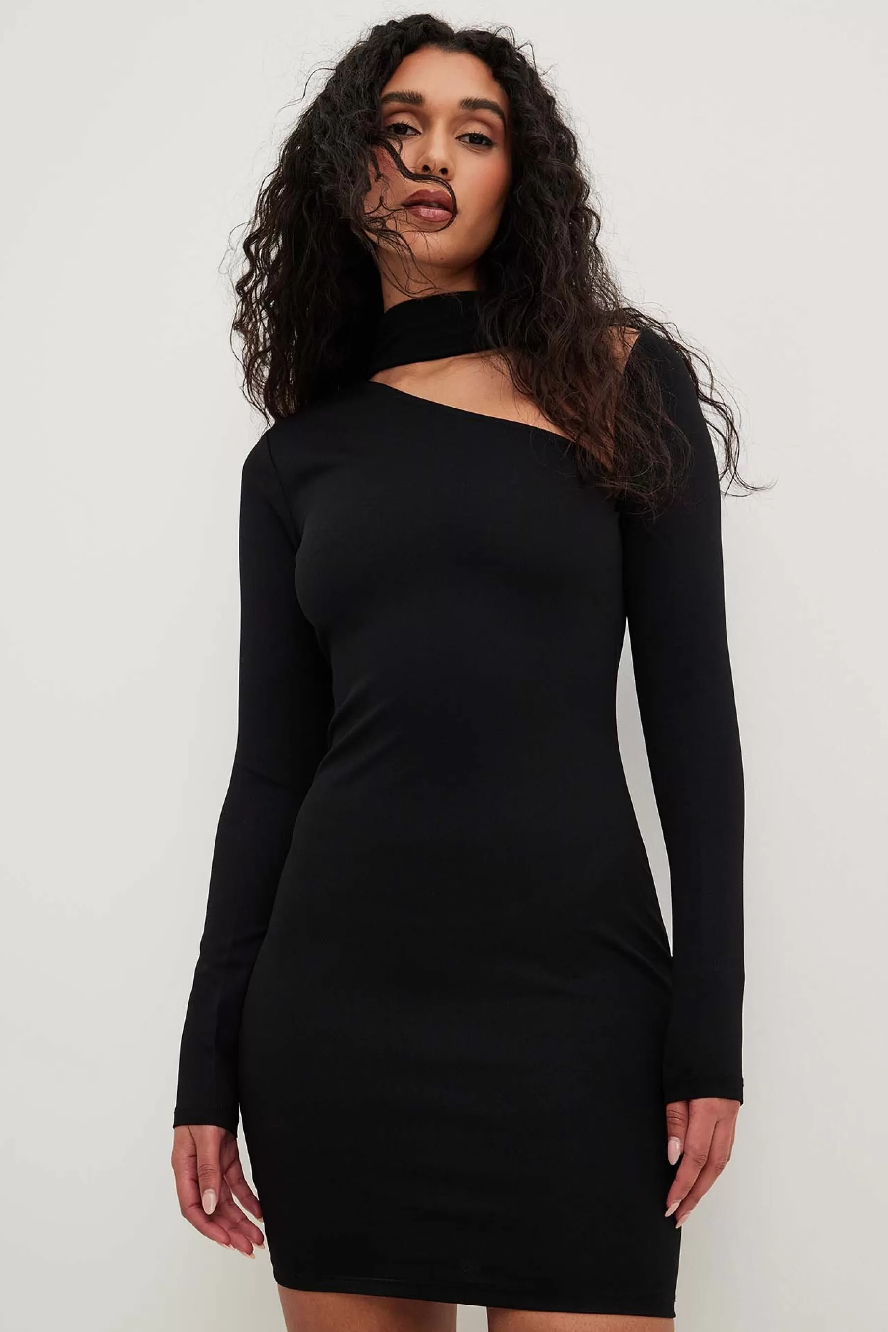 NA-KD Asymmetric Neckline Mini Dress Black