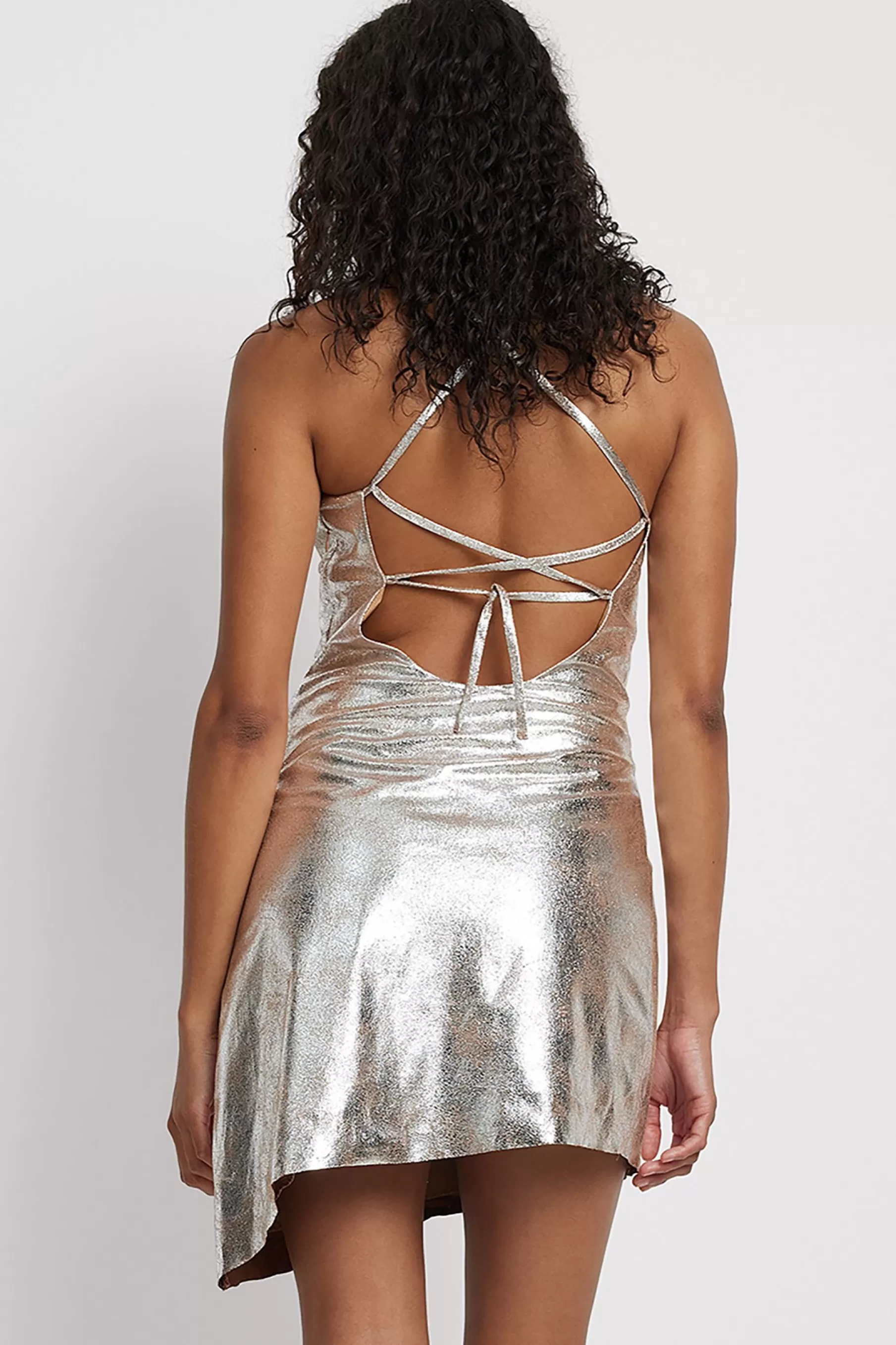 NA-KD Asymmetric Open Back Dress Silver