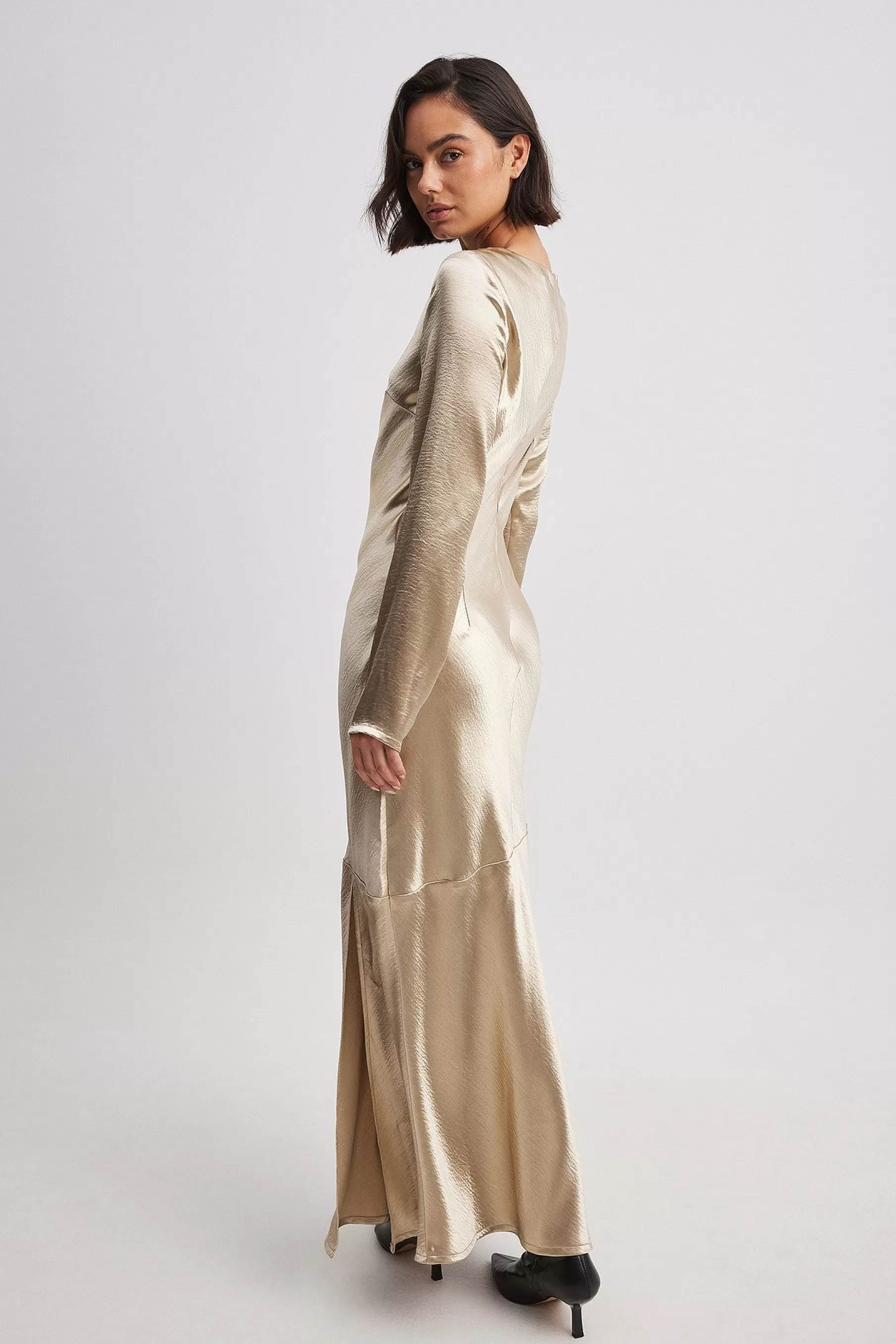 NA-KD Asymmetric Seam Maxi Dress Gold