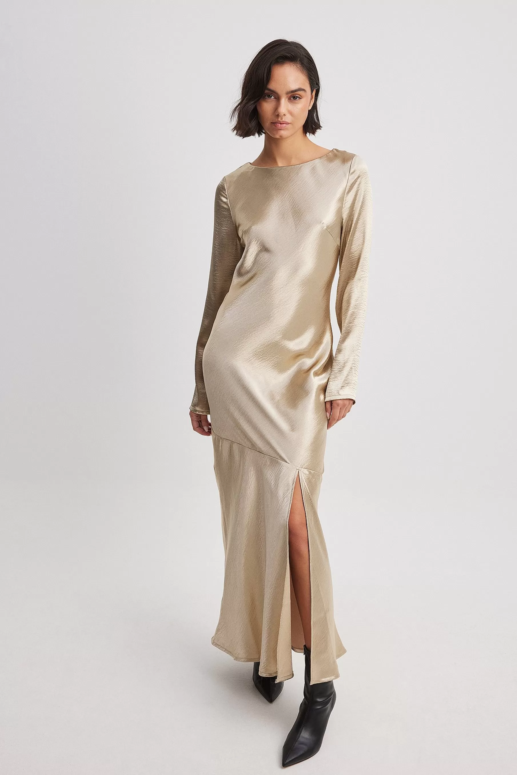 NA-KD Asymmetric Seam Maxi Dress Gold