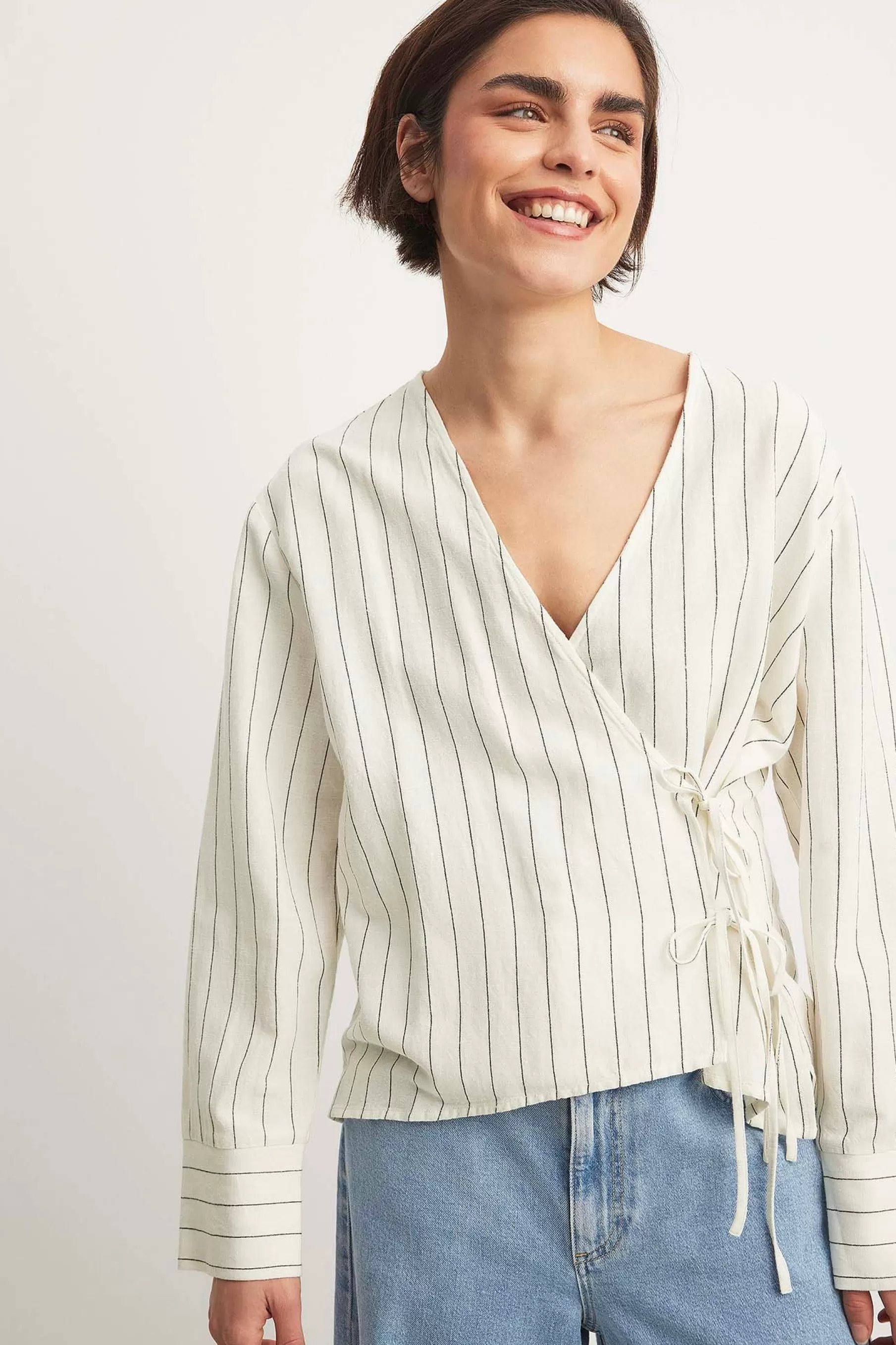 NA-KD Asymmetric Tie Detail Striped Blouse Stripe