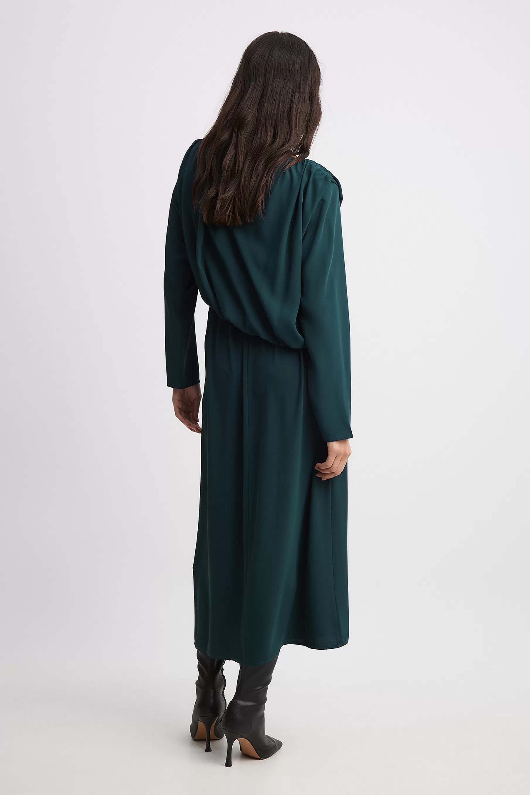 NA-KD Asymmetric Waist Draped Midi Dress Green