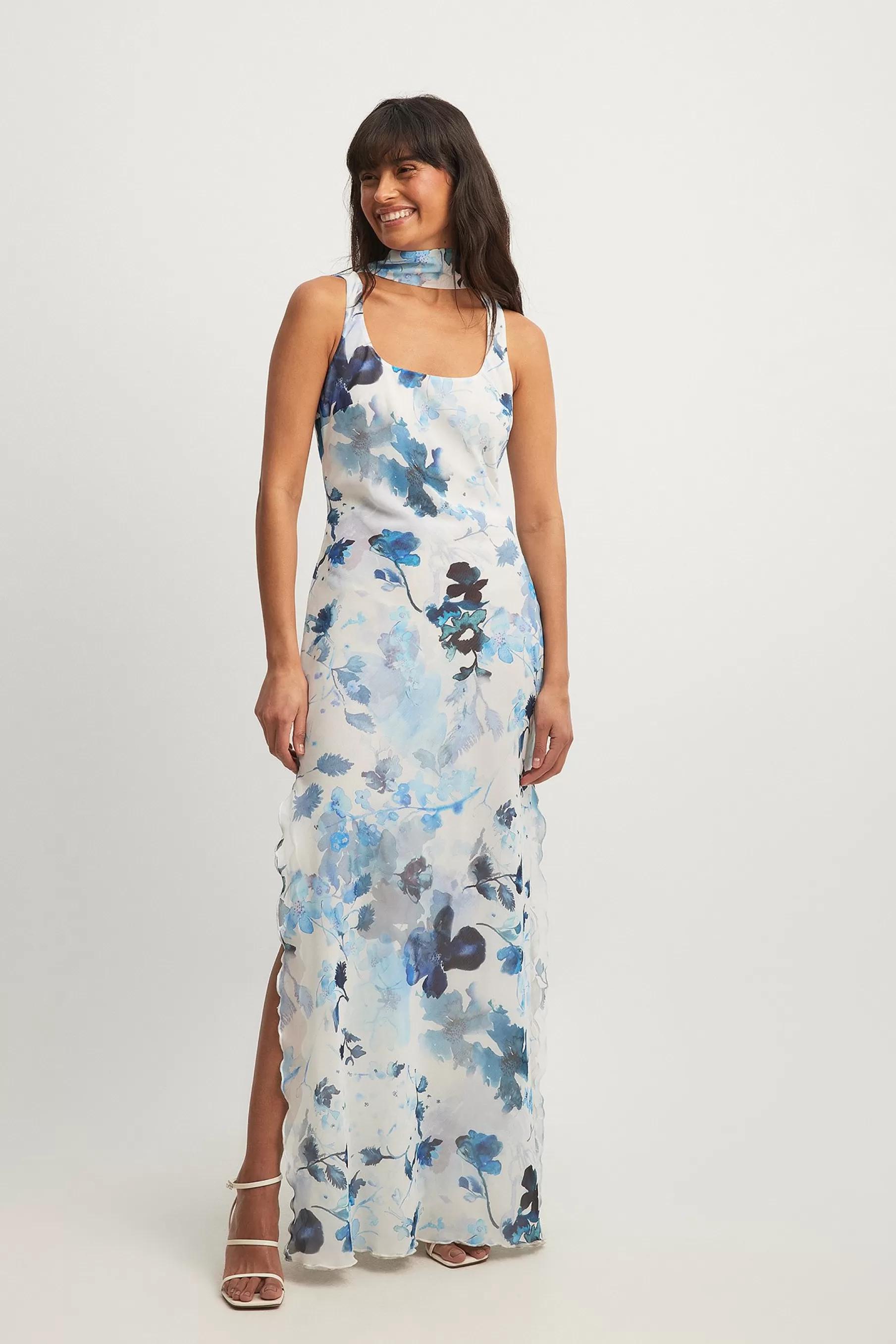 NA-KD Babylock Hem Maxi Dress Blue