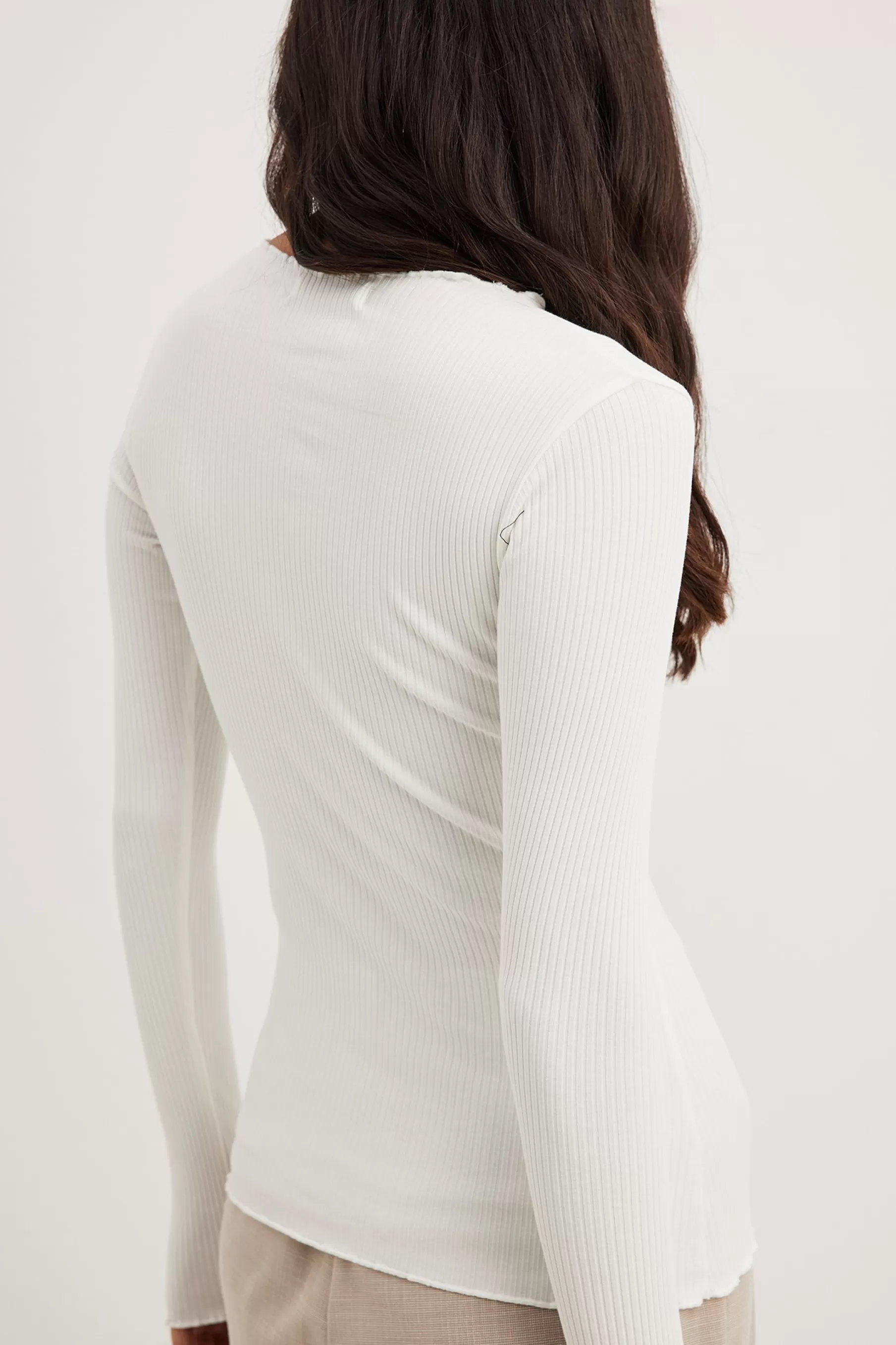 NA-KD Babylock Ribbed Long Sleeve Top Offwhite