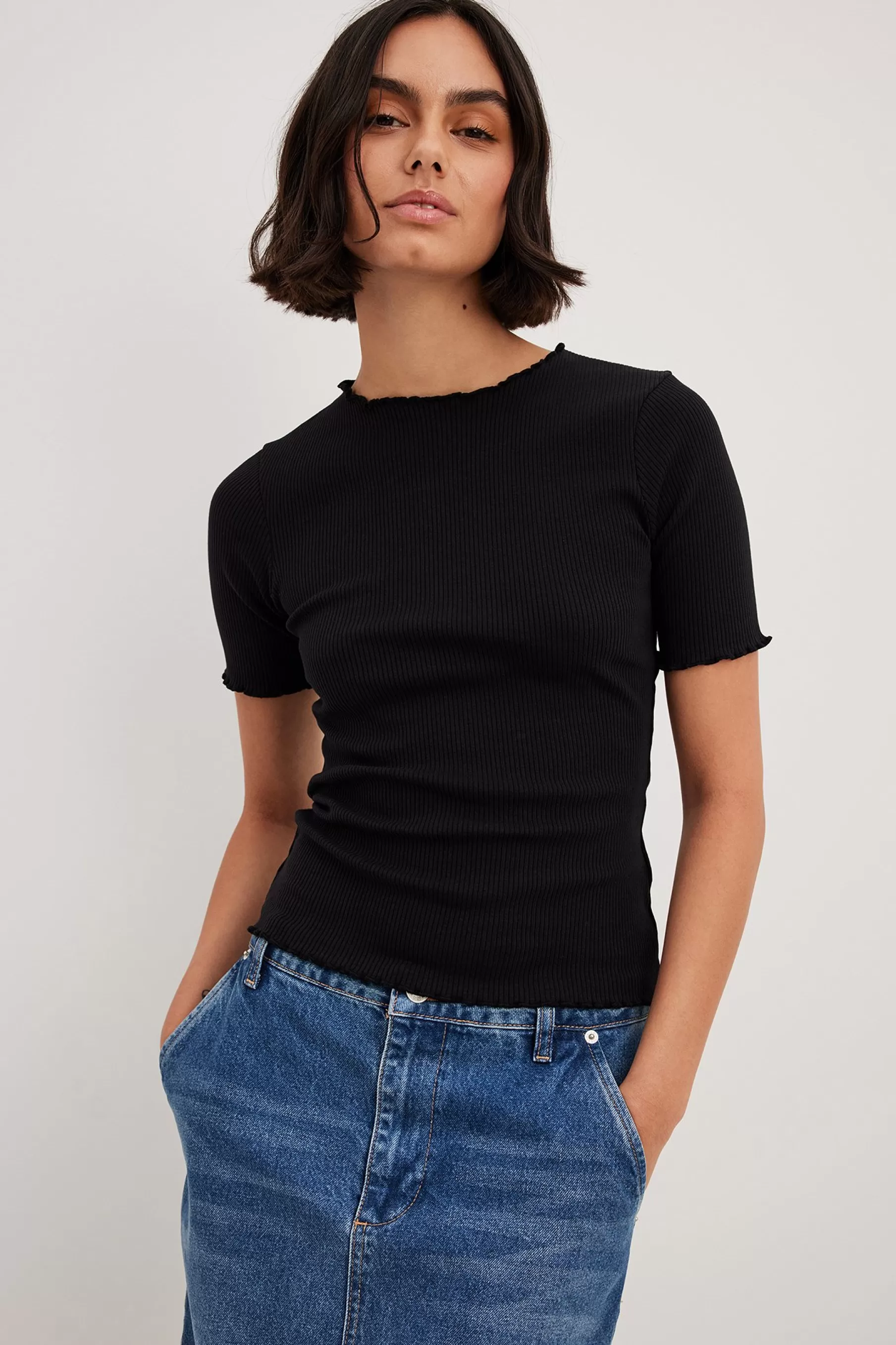 NA-KD Babylock Ribbed Top Black