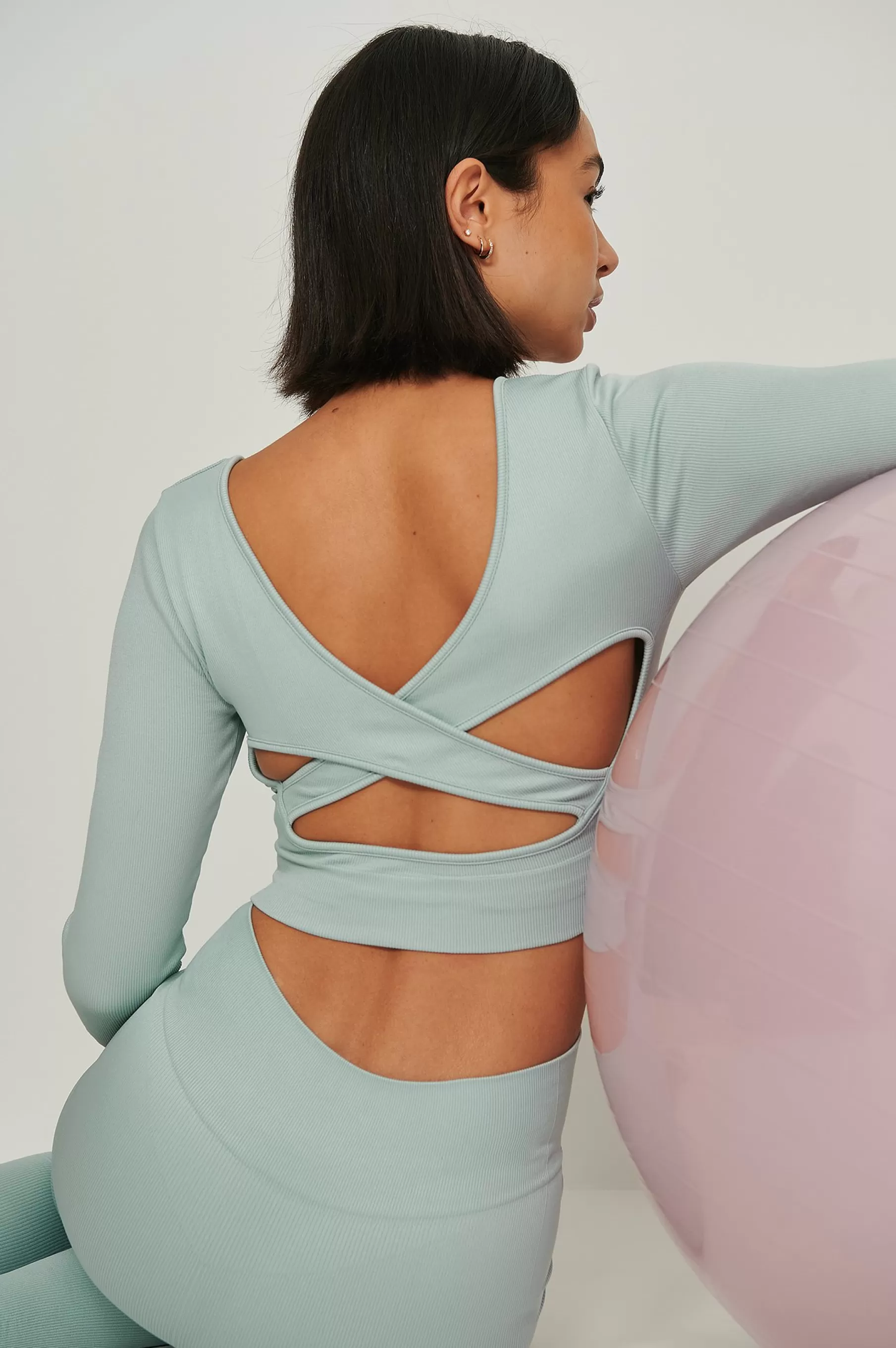 NA-KD Back Detail Ribbed Top Blue