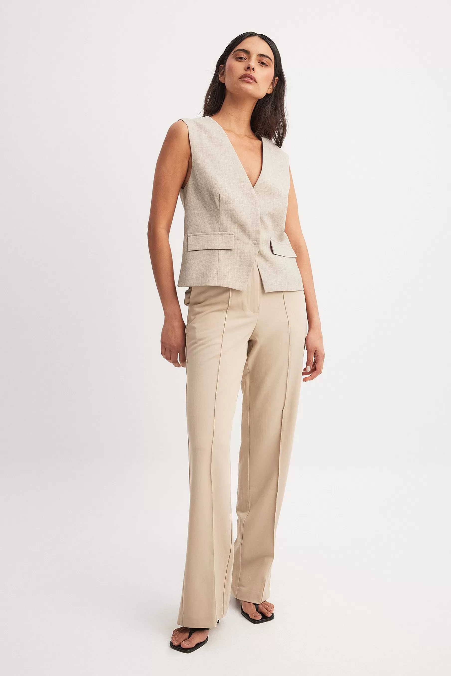 NA-KD Back Slit Suit Pants Beige