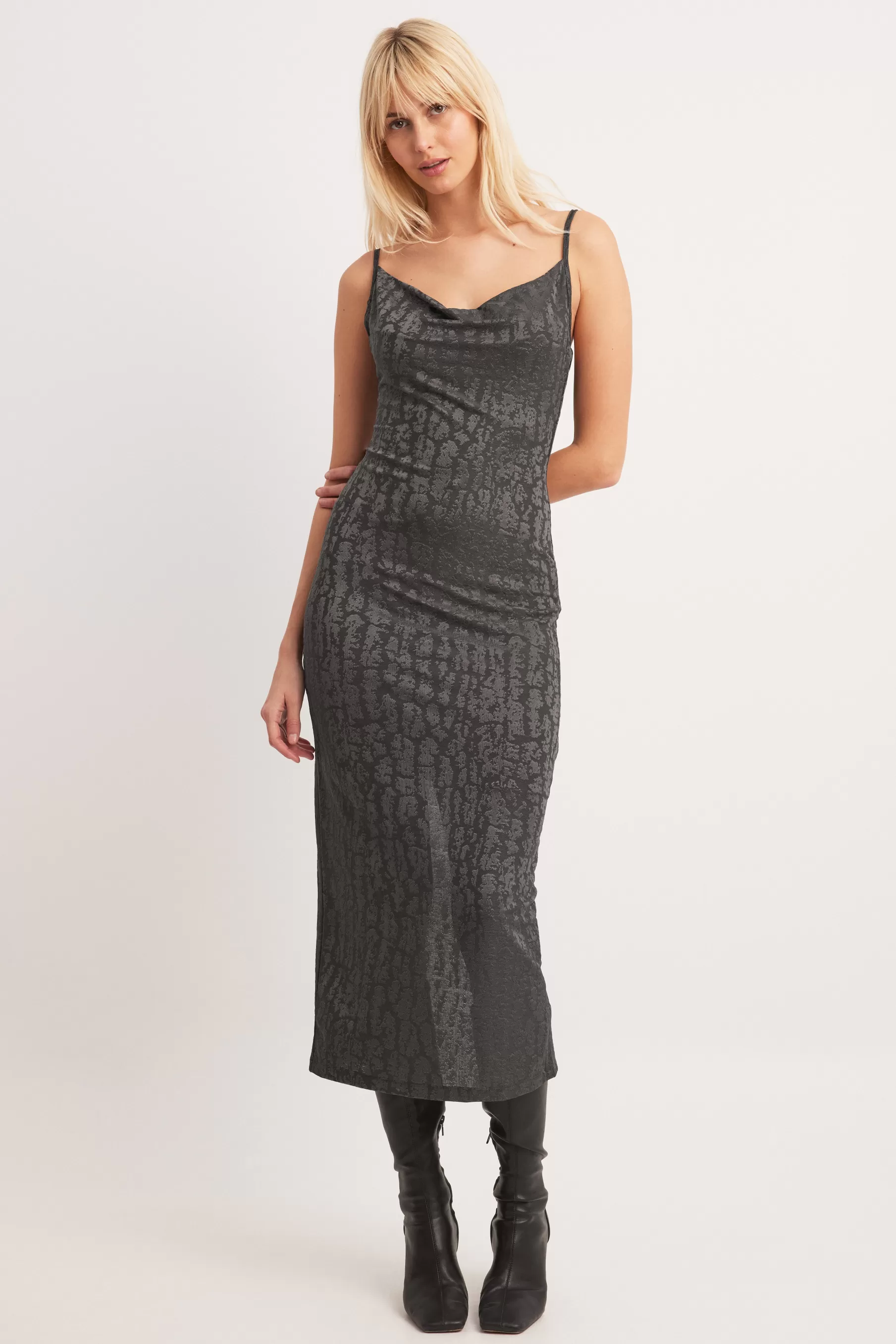 NA-KD Back Tie Midi Dress Grey