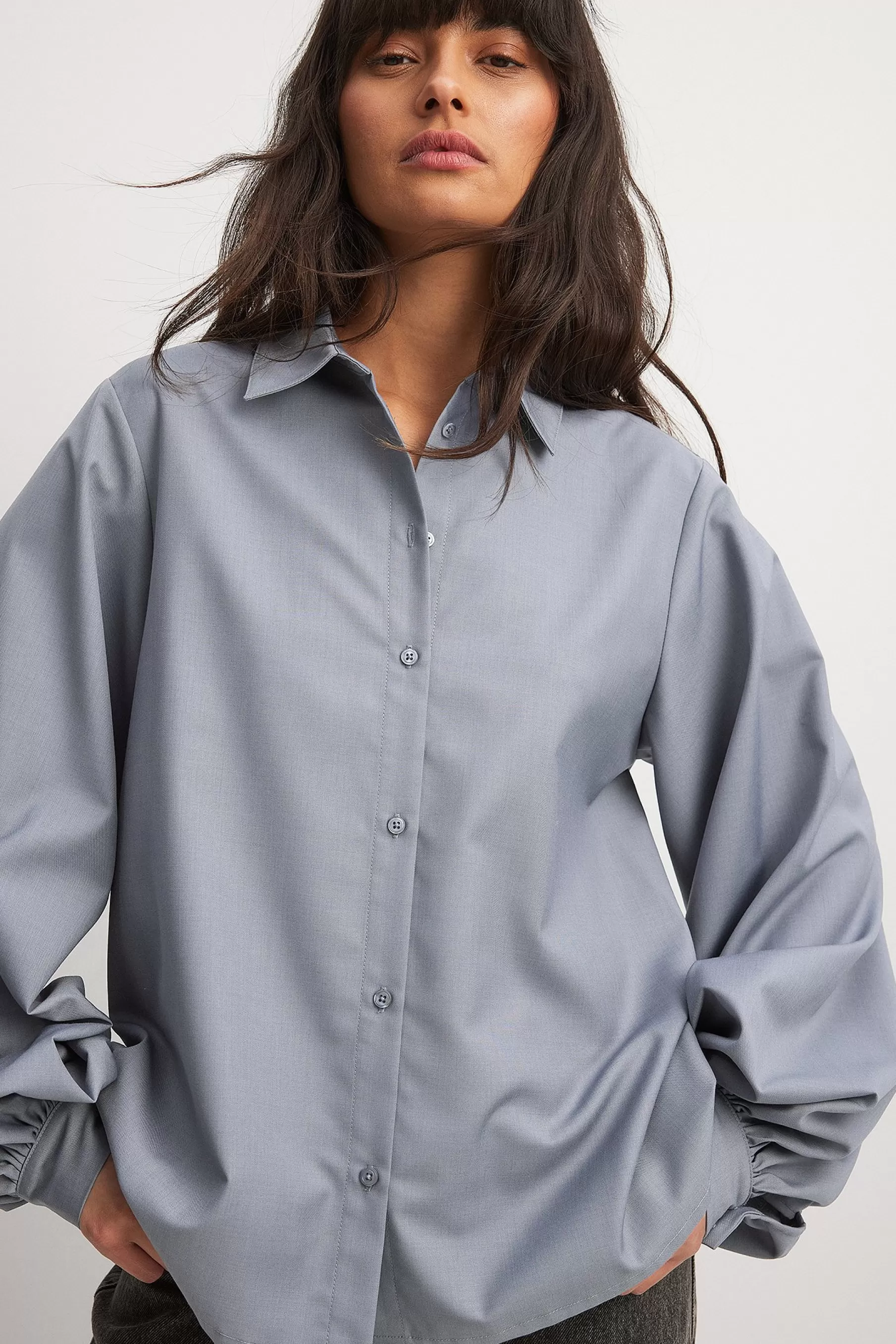 NA-KD Balloon Sleeve Blouse Grey