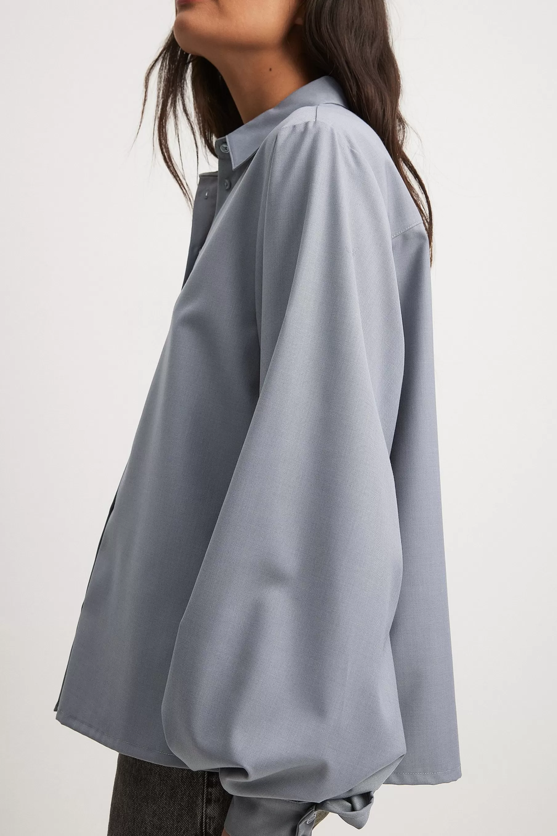 NA-KD Balloon Sleeve Blouse Grey