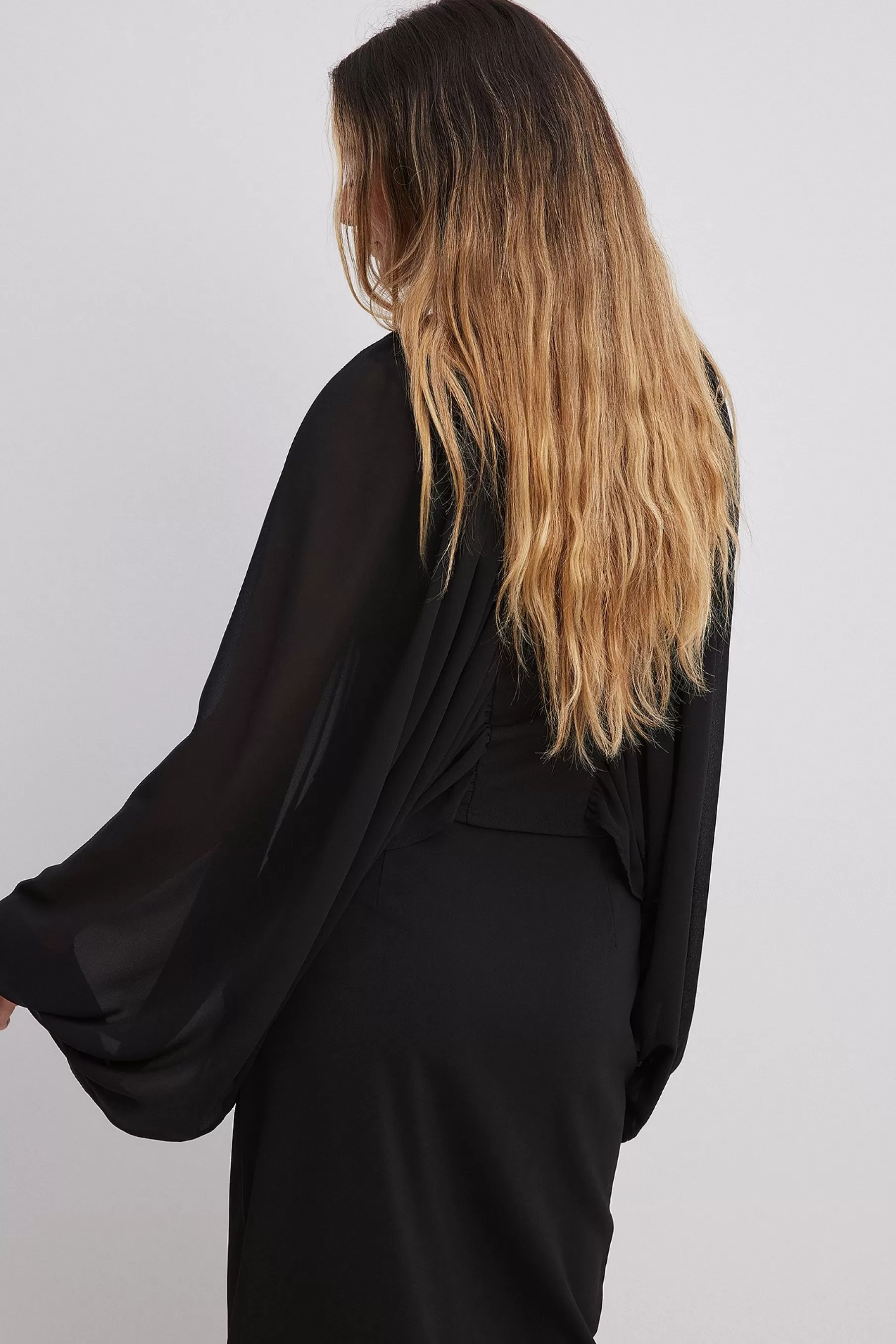 NA-KD Balloon Sleeve Chiffon Blouse Black