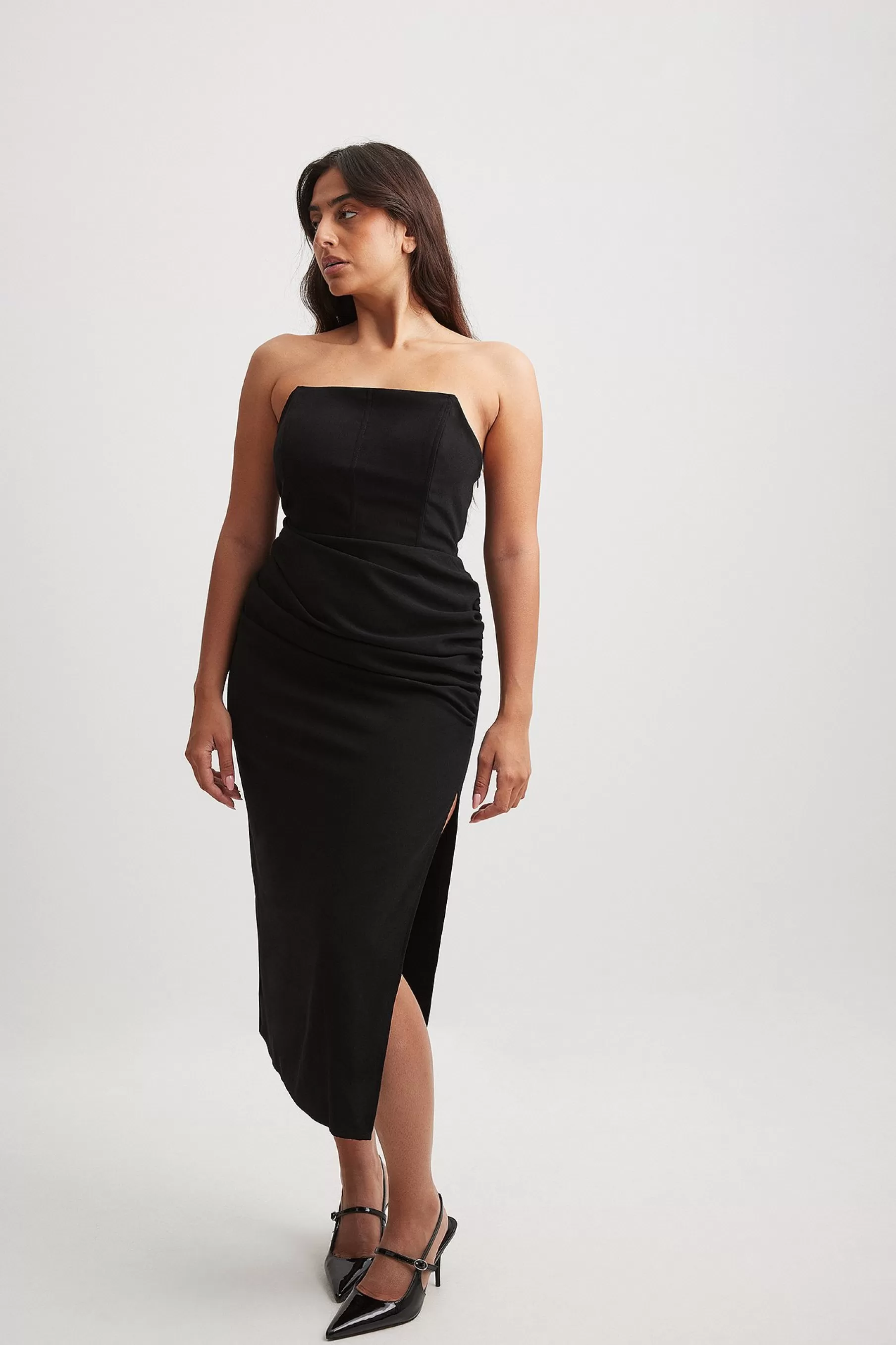 NA-KD Bandeau Corset Midi Dress Black