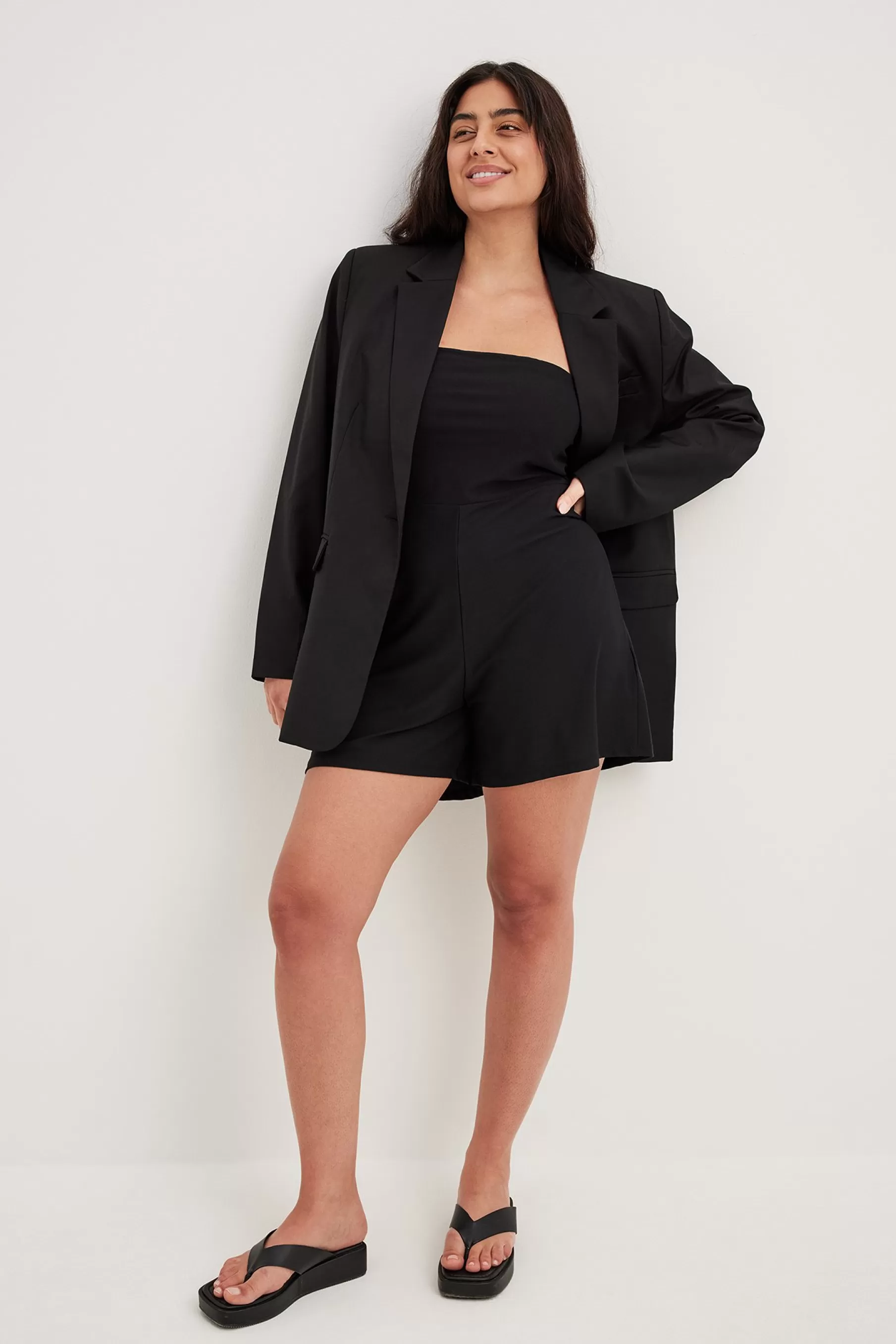 NA-KD Bandeau Jersey Playsuit Black