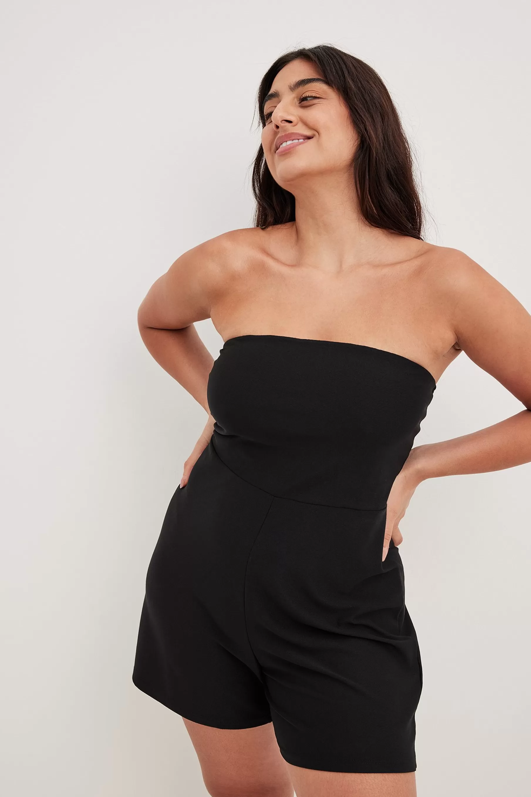 NA-KD Bandeau Jersey Playsuit Black