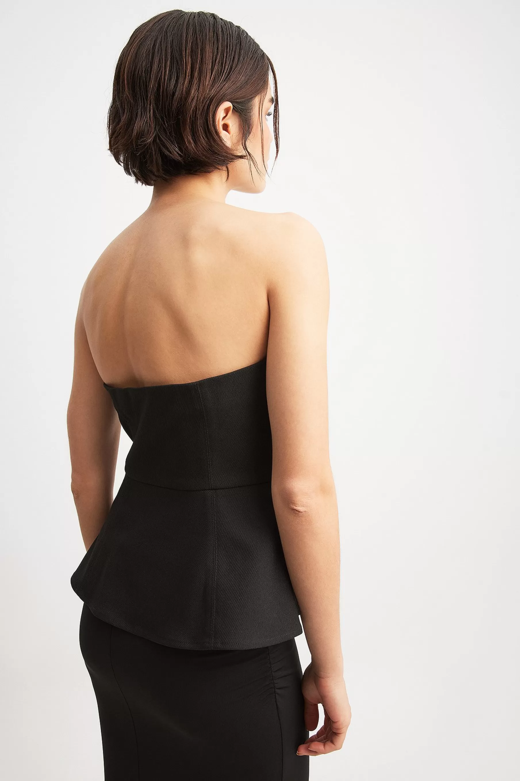 NA-KD Bandeau Peplum Corset Top Black