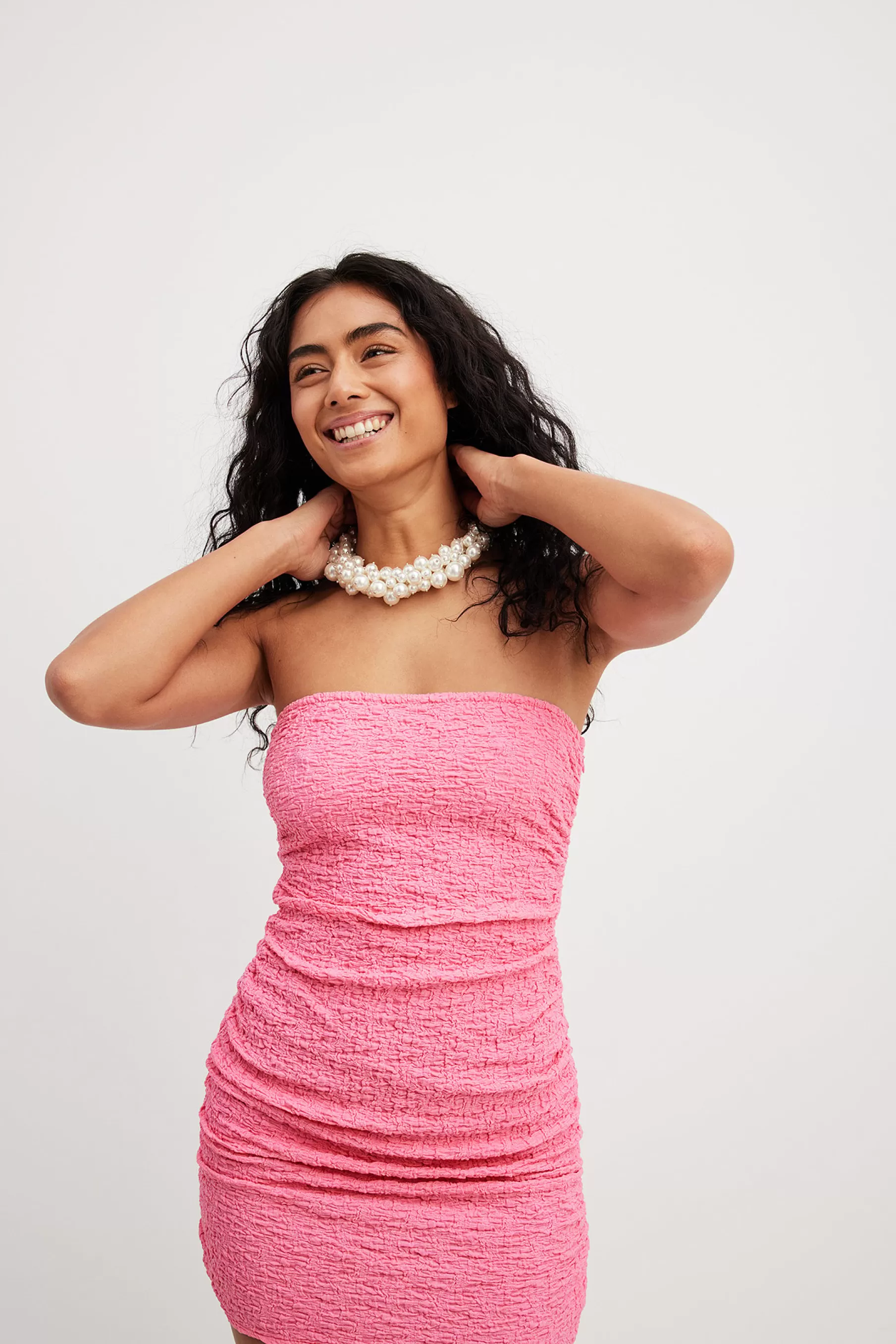 NA-KD Bandeau Waffled Mini Dress Pink