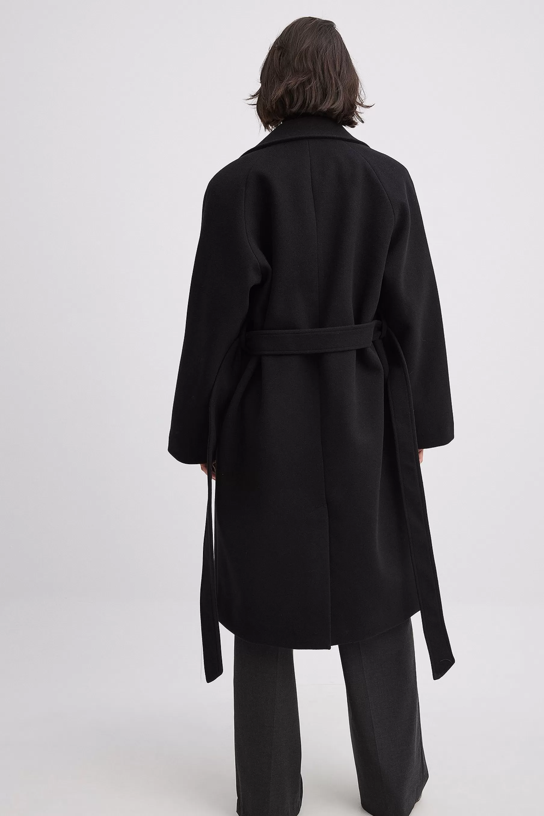 NA-KD Belted Coat Black