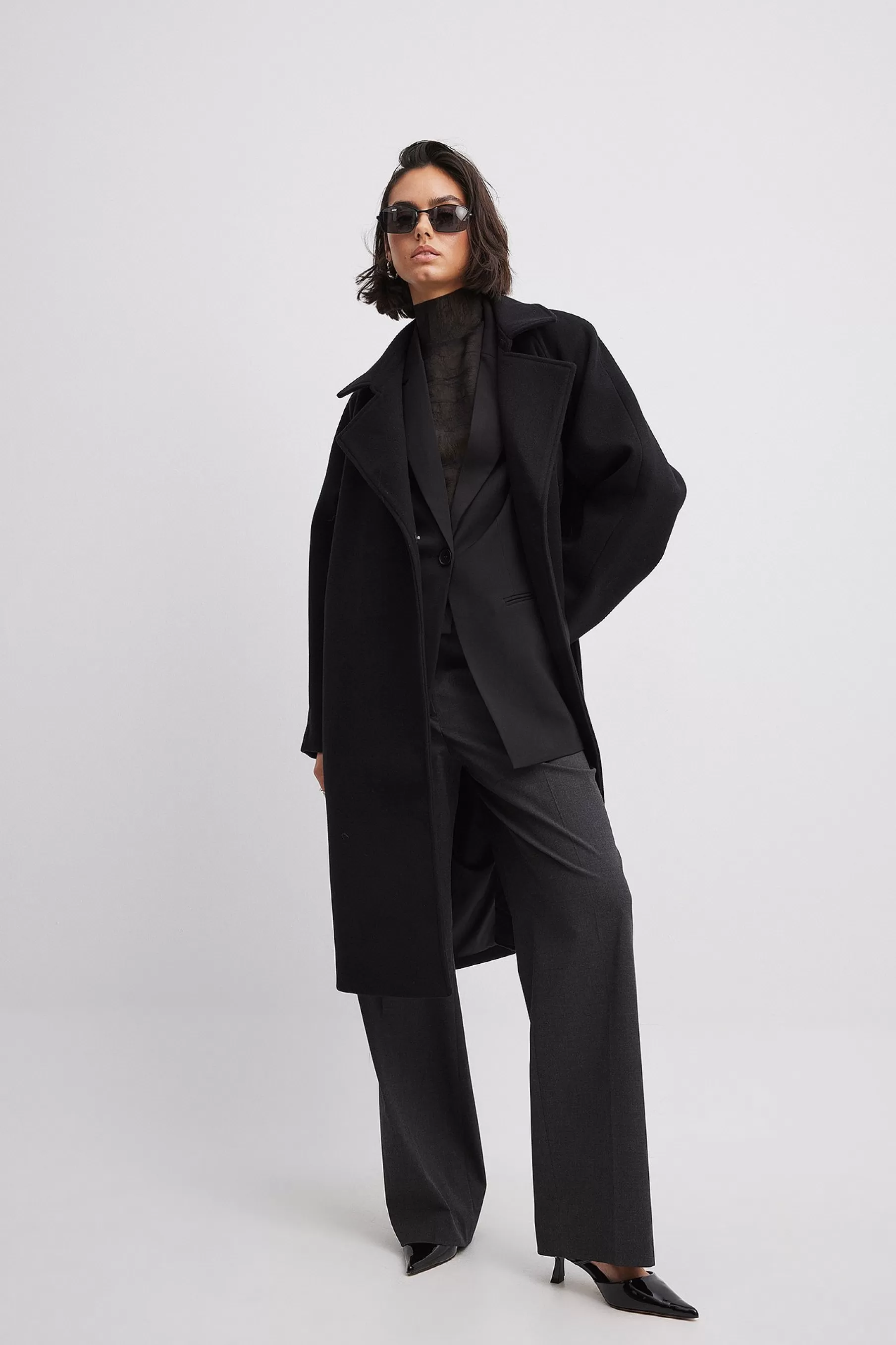 NA-KD Belted Coat Black