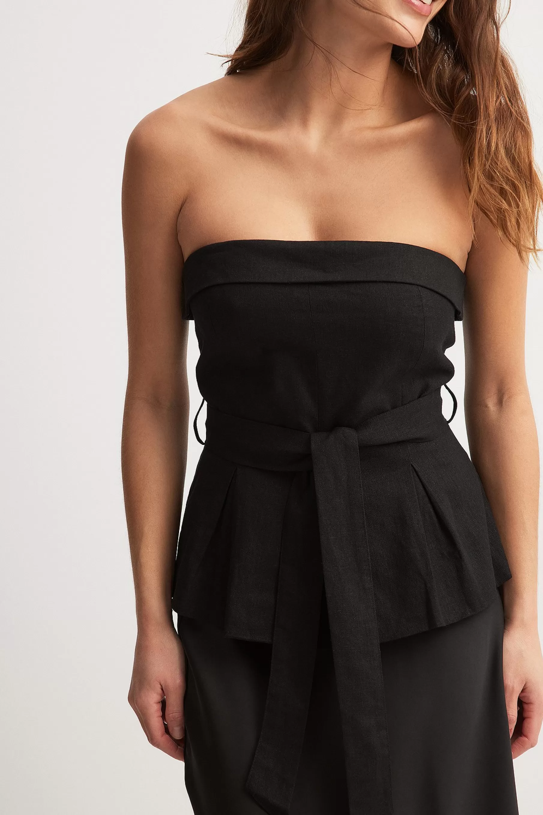 NA-KD Belted Fold Detail Top Black