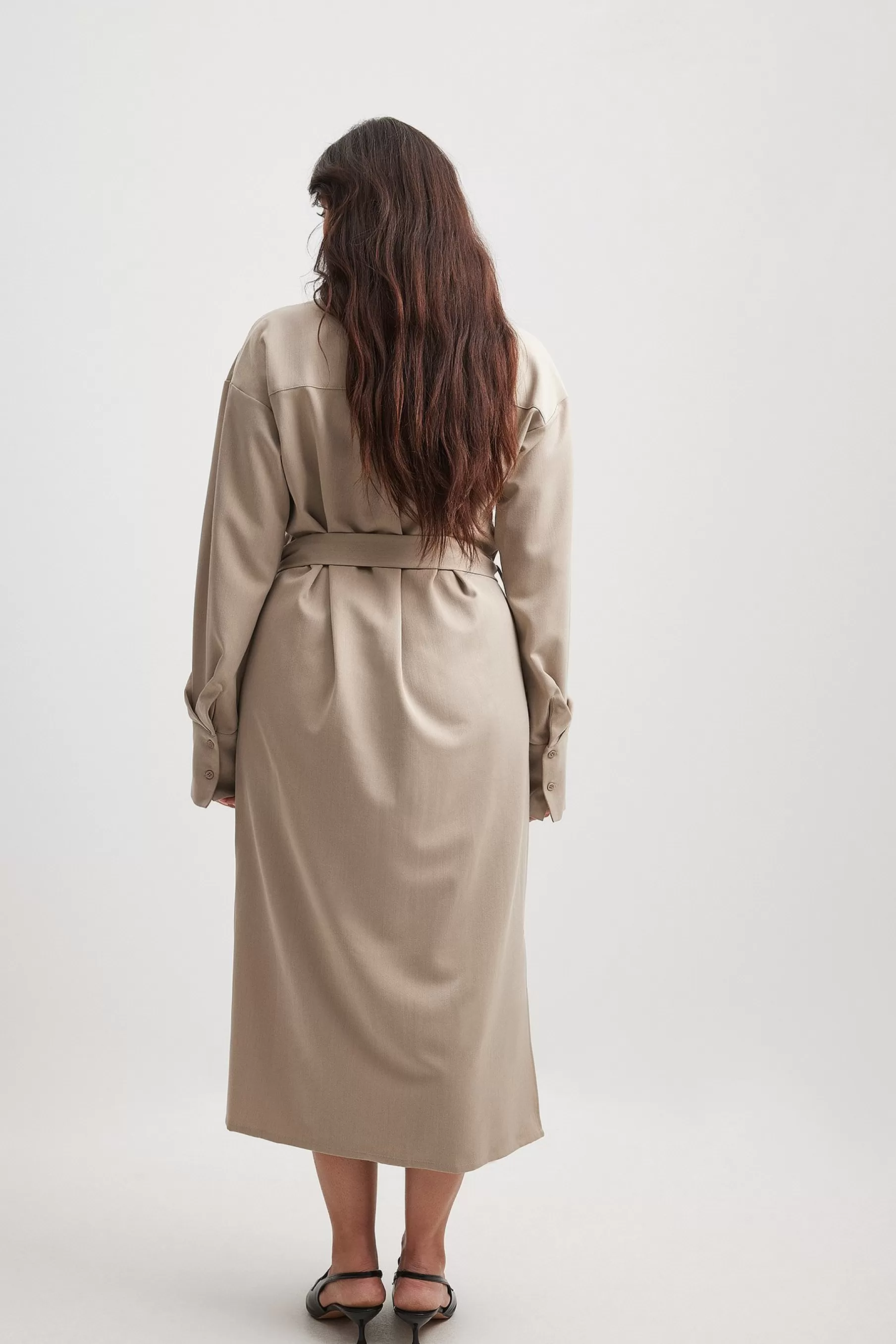 NA-KD Belted Midi Shirt Dress Brown