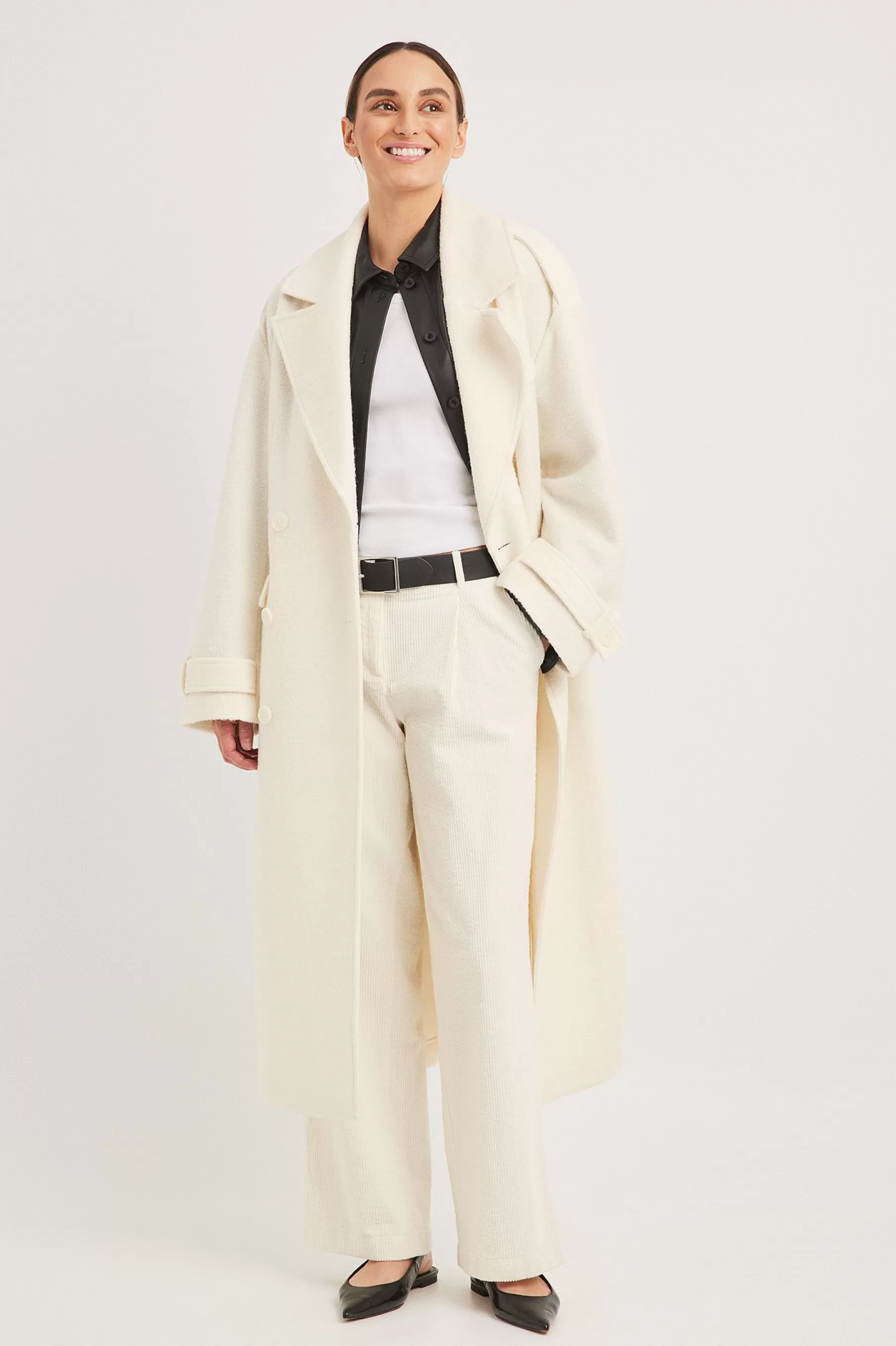 NA-KD Belted Structured Coat Offwhite