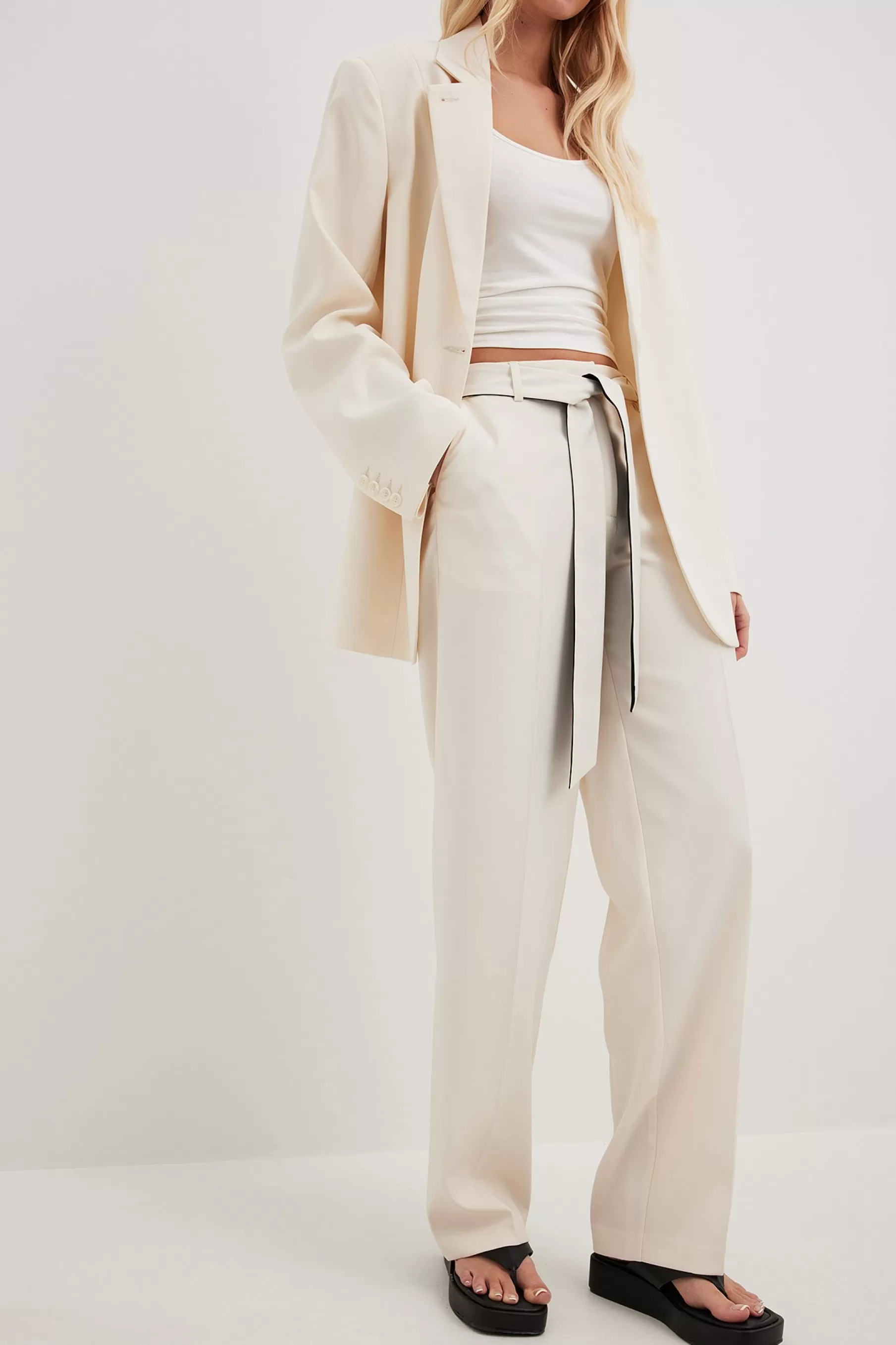 NA-KD Belted Suit Trousers Offwhite