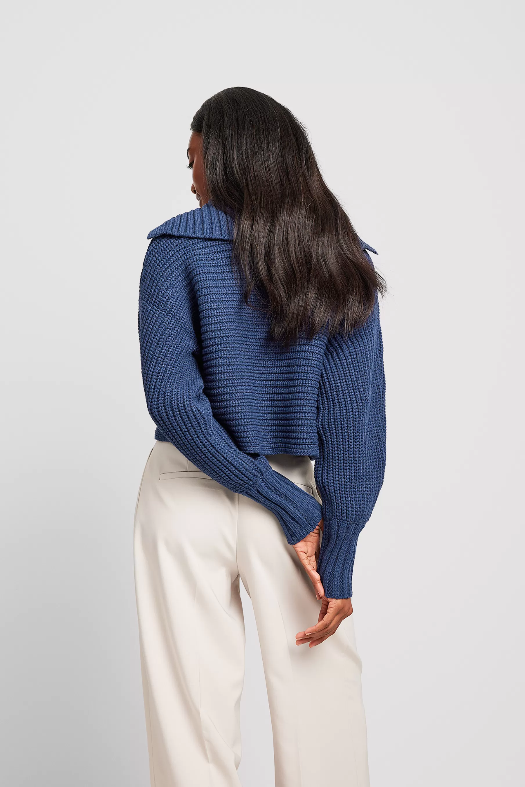 NA-KD Big Collar Chunky Knitted Sweater Blue