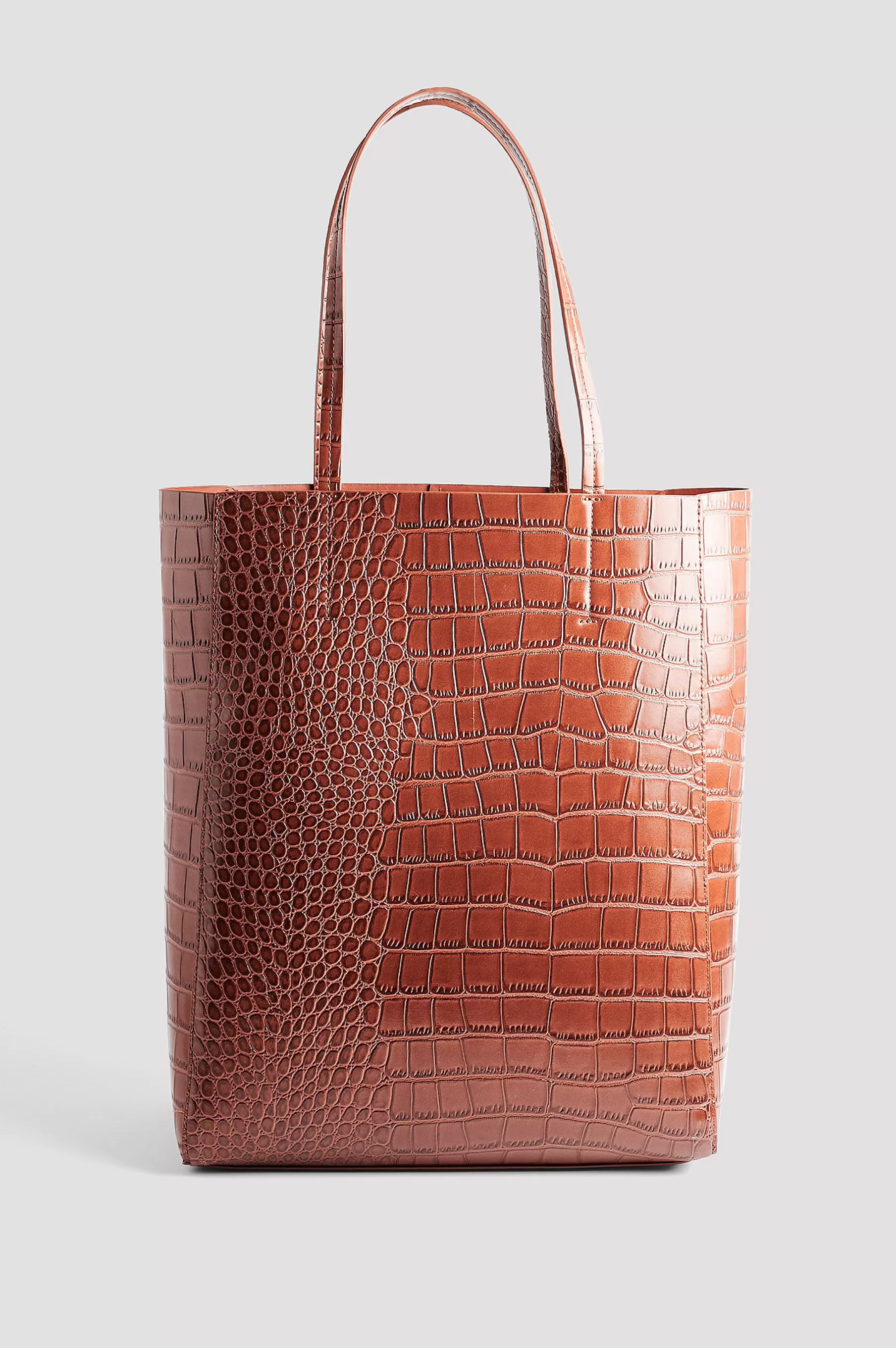 NA-KD Big Croc Tote Bag Brown