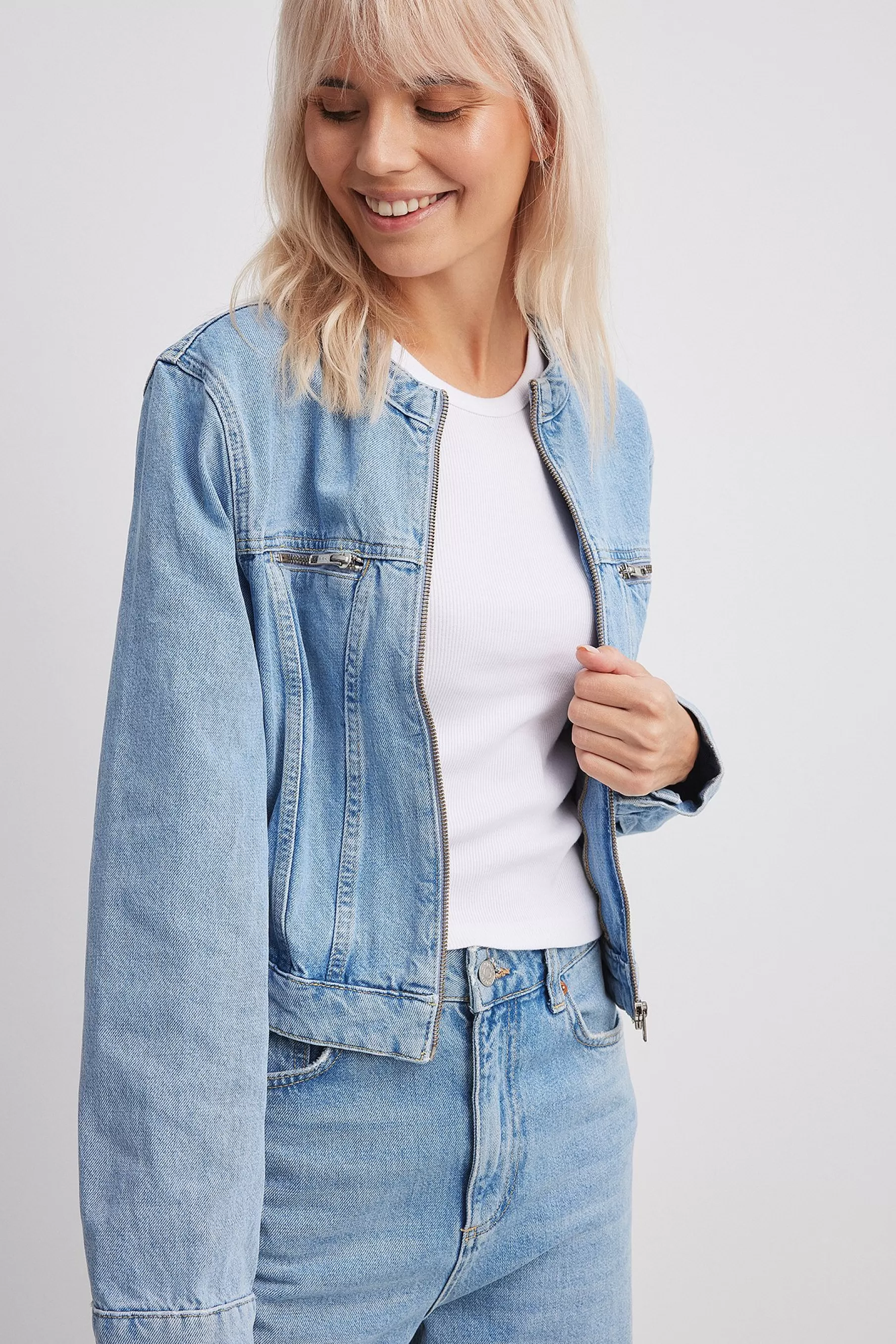 NA-KD Biker Denim Jacket Blue