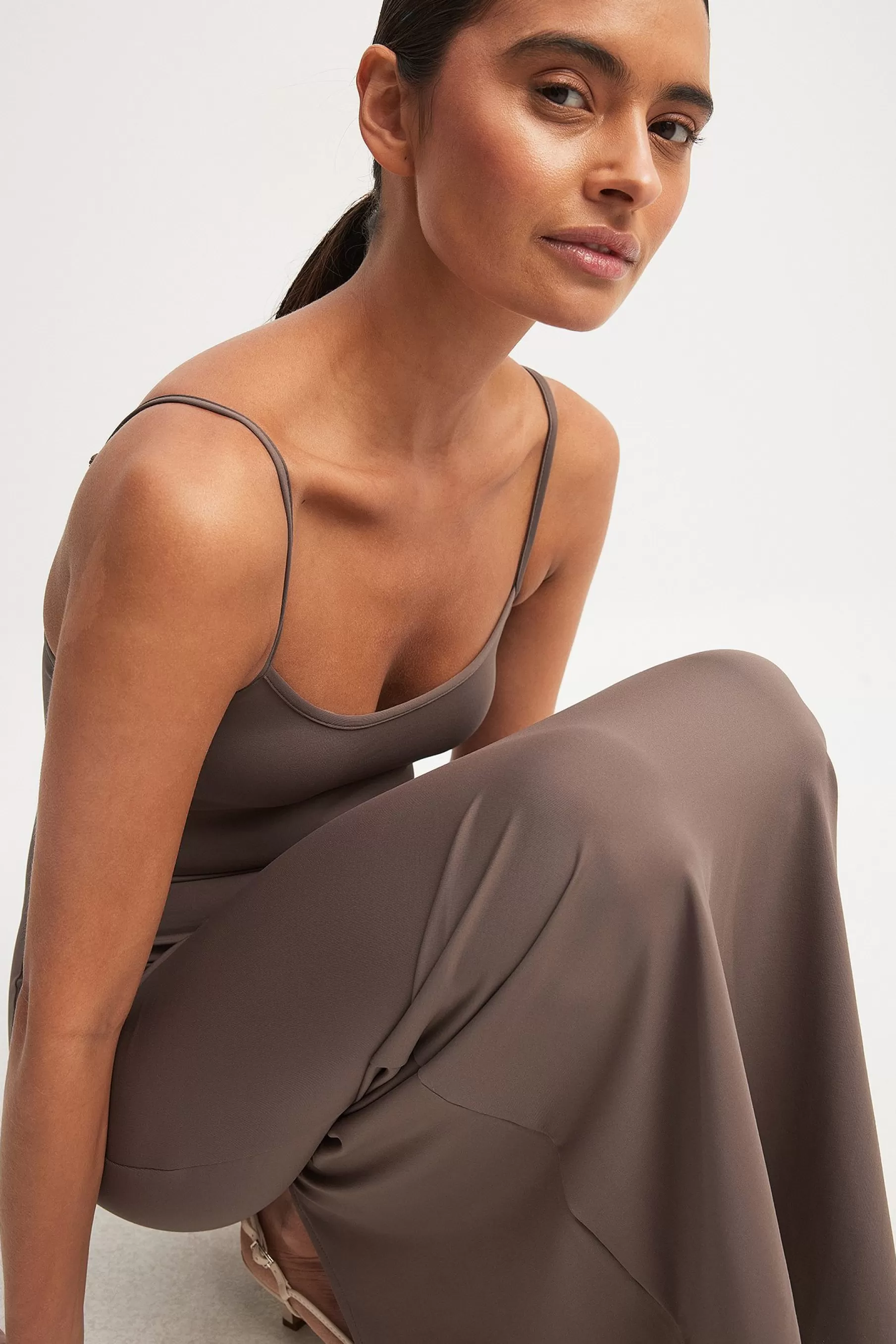 NA-KD Body Hugging Slip Maxi Dress Brown