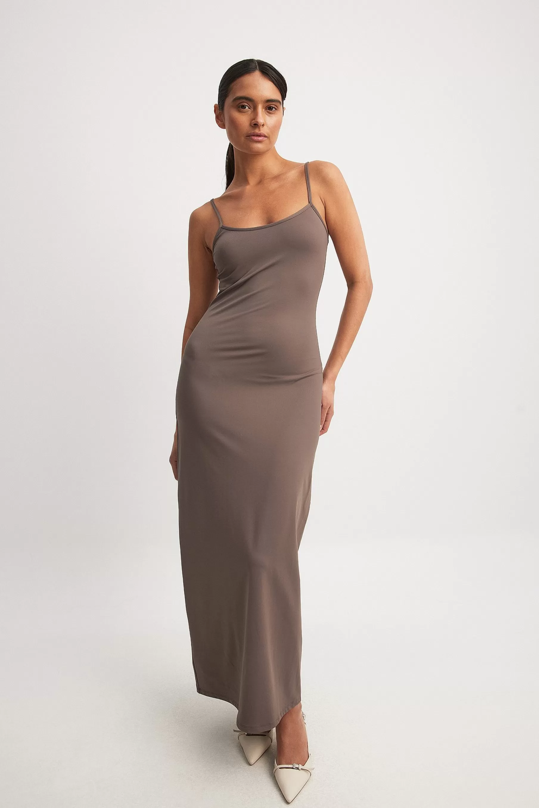 NA-KD Body Hugging Slip Maxi Dress Brown