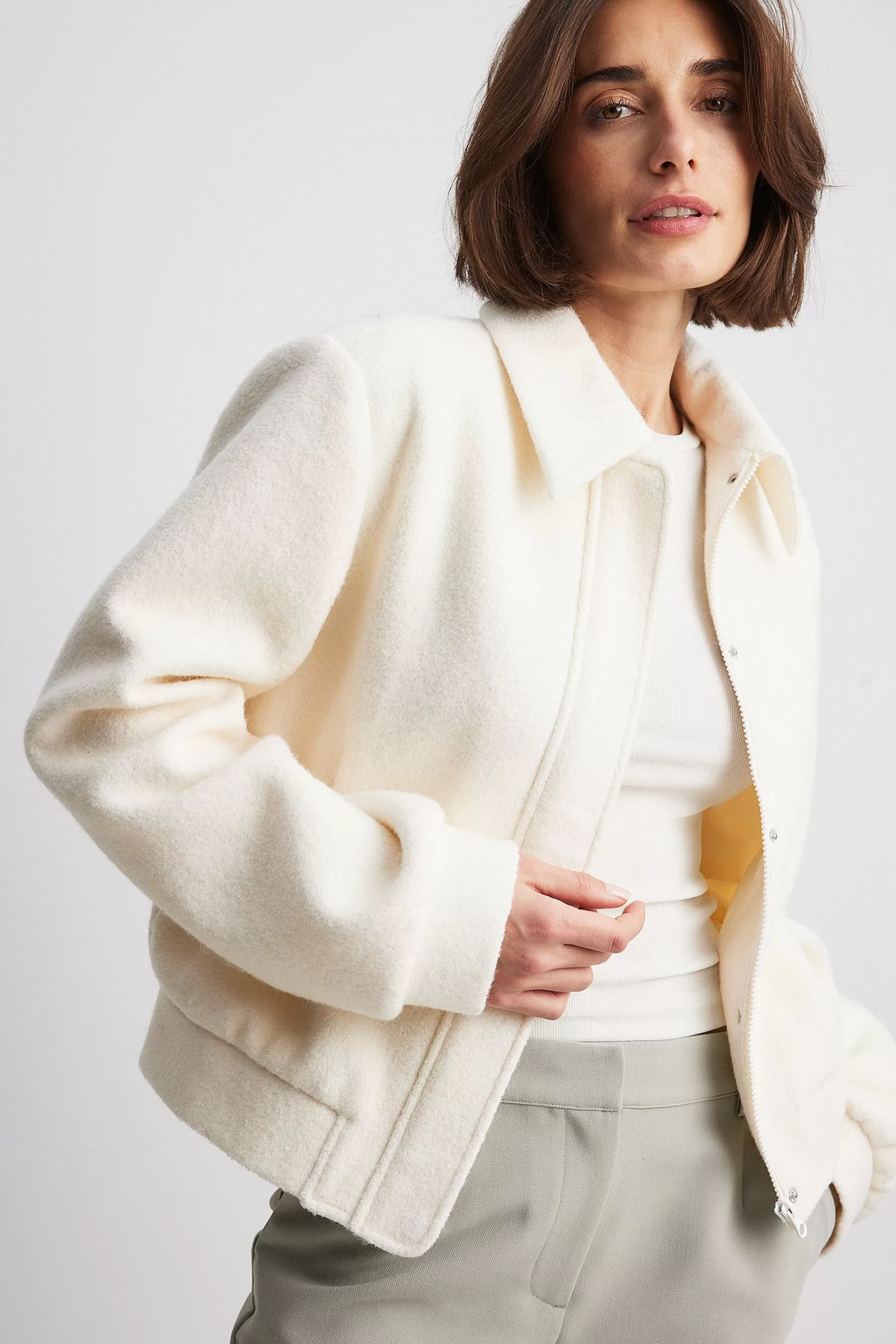 NA-KD Bomber Wool Blend Jacket Offwhite