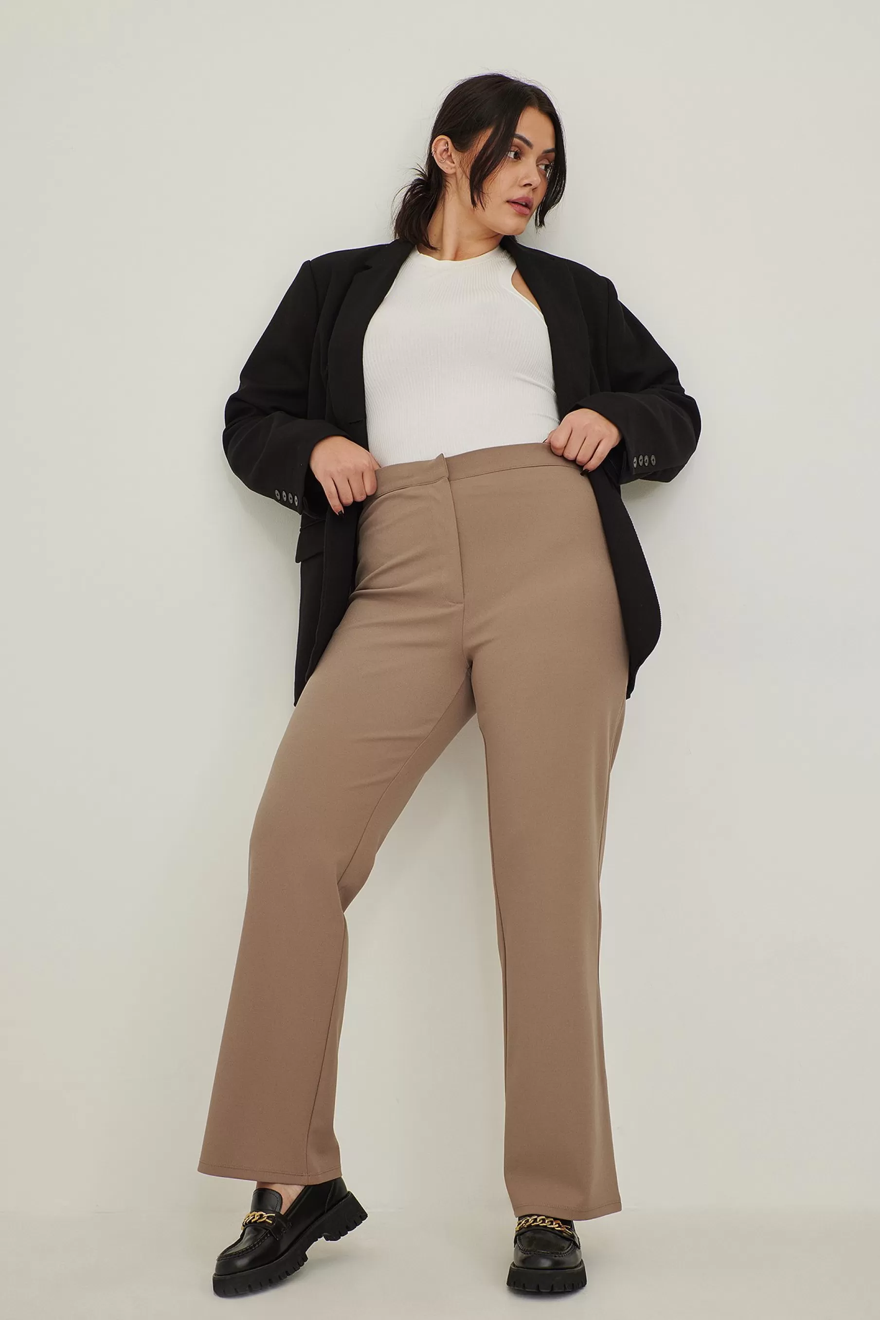 NA-KD Bootcut Jersey Suit Pants Beige