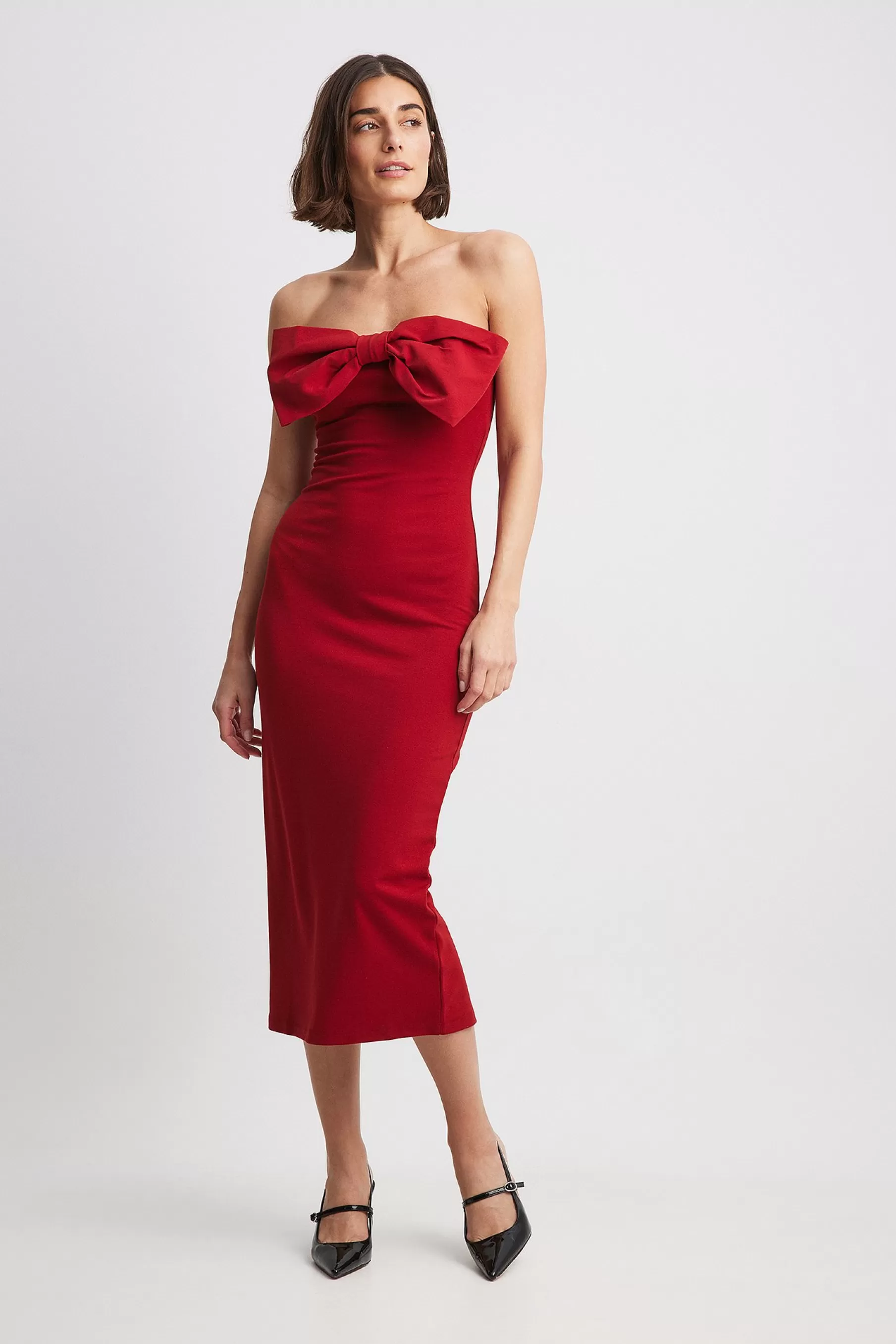 NA-KD Bow Midi Dress Red