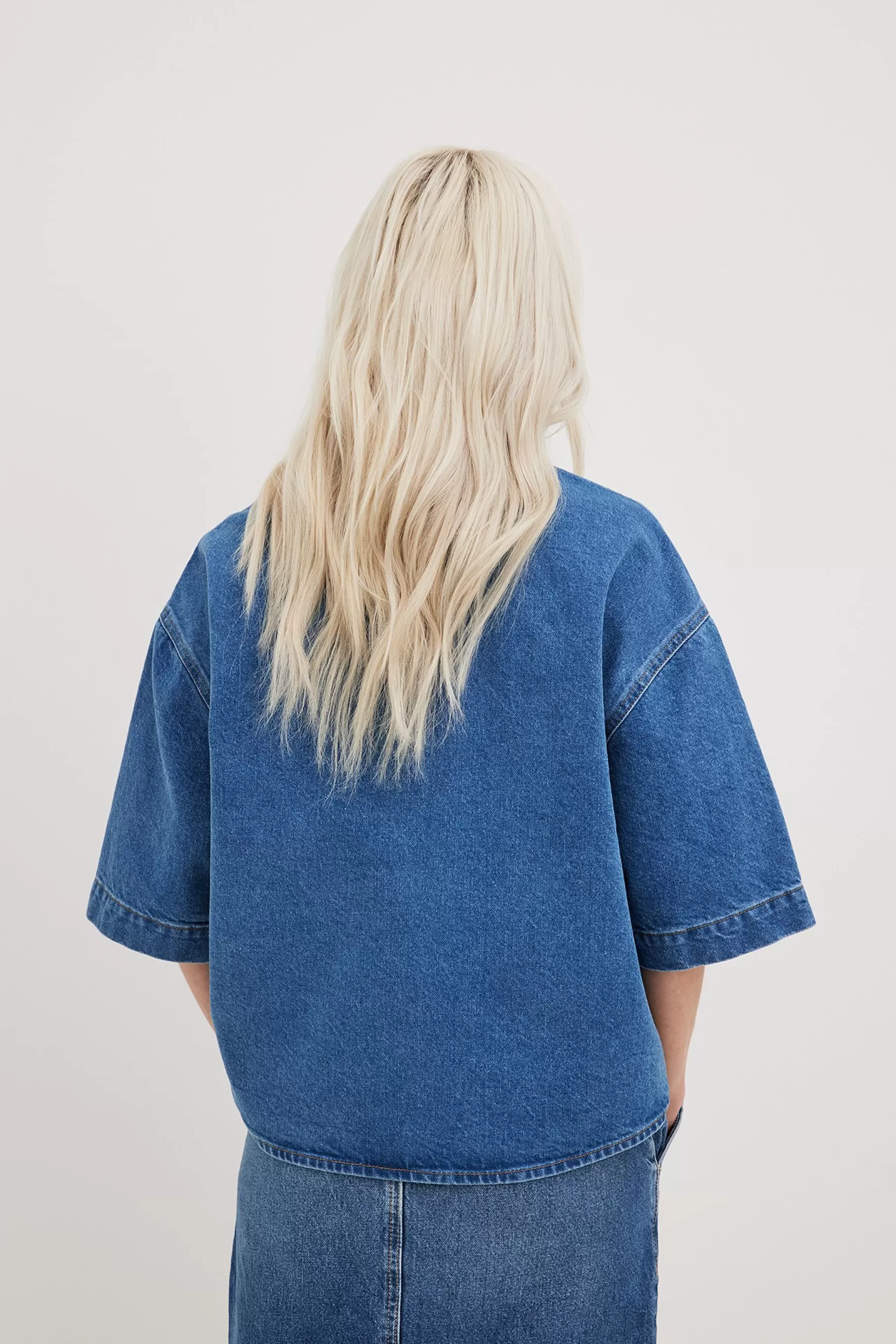 NA-KD Boxy Denim Shirt Blue