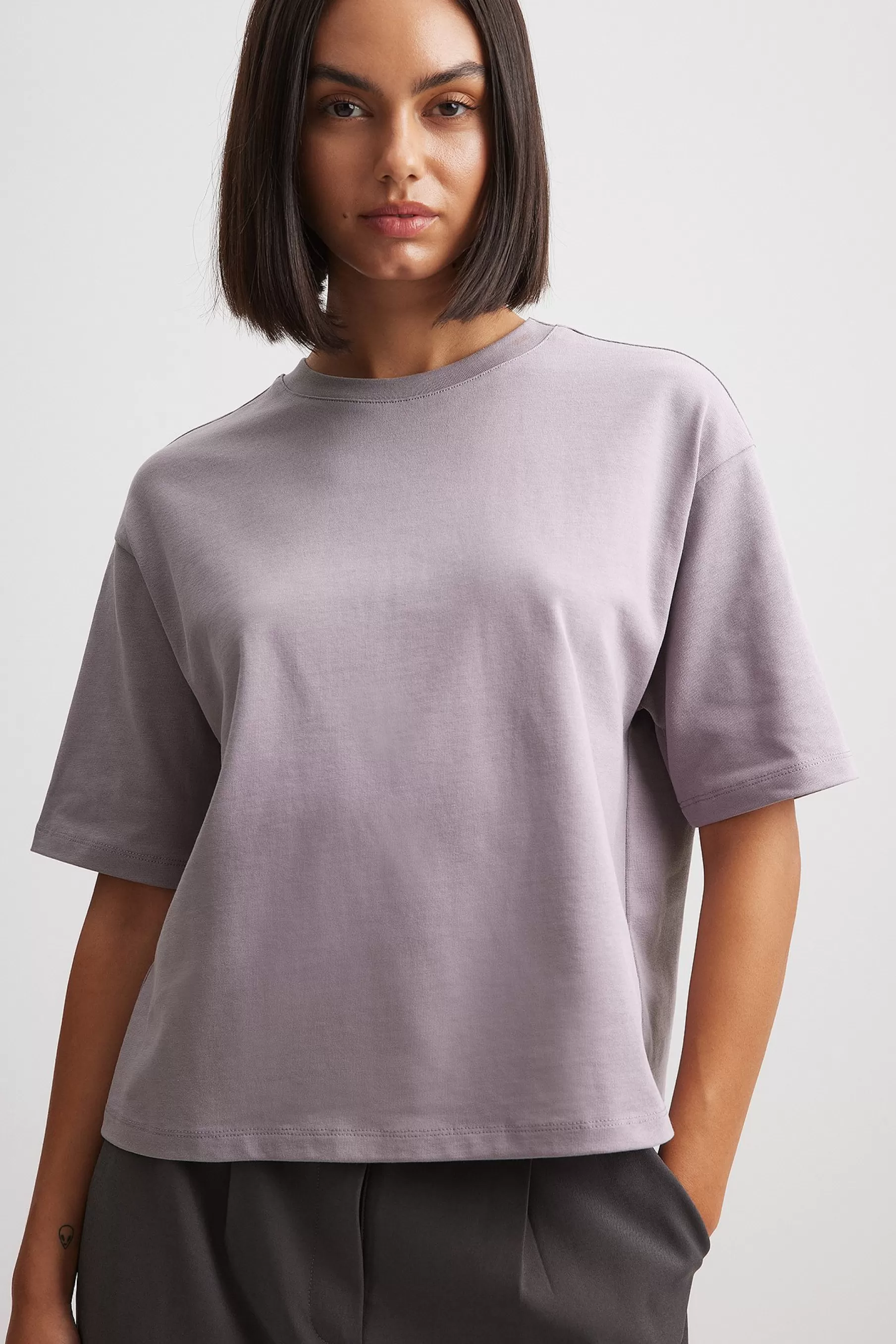 NA-KD Boxy Heavy T-Shirt Purple