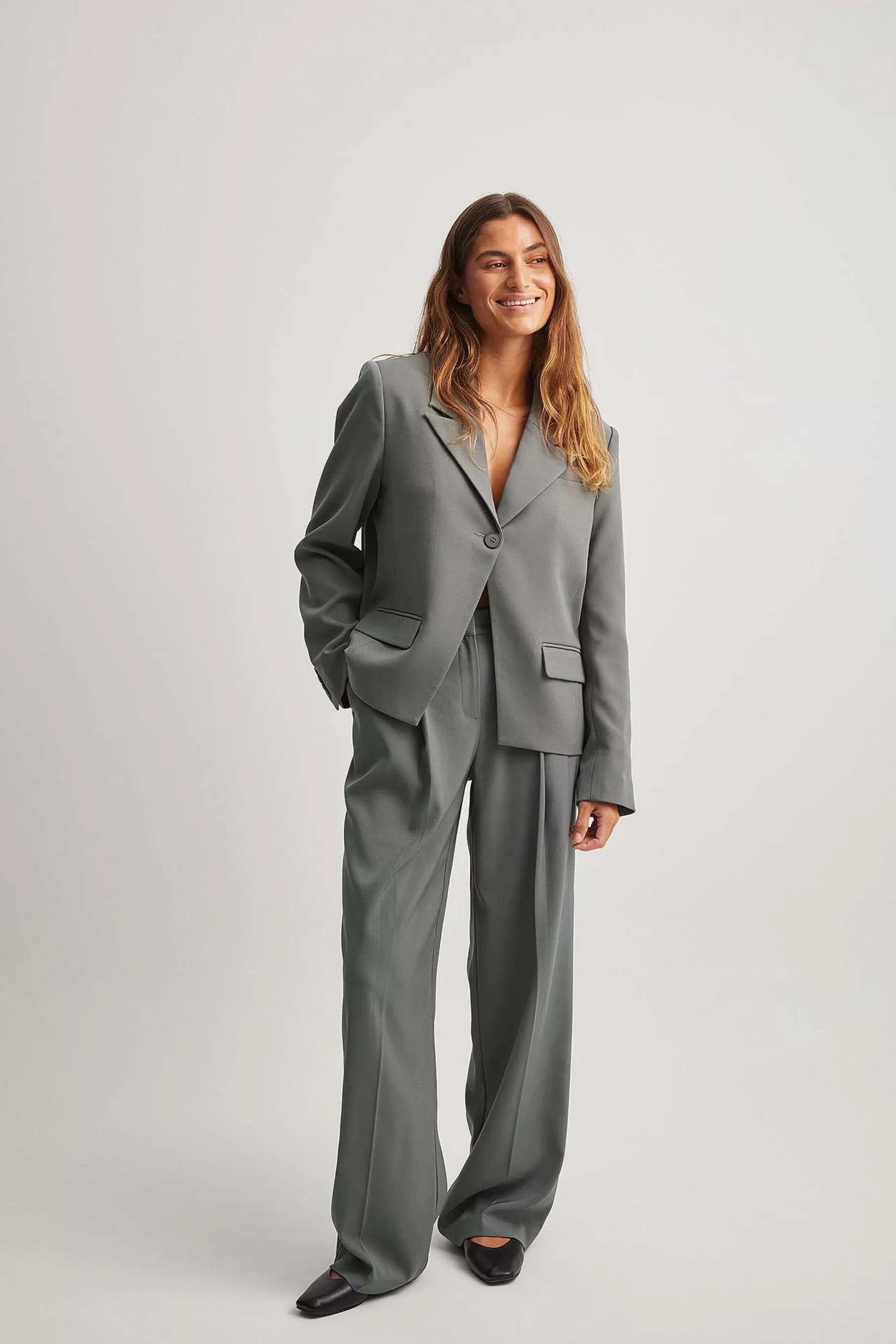 NA-KD Boxy One Button Blazer Grey