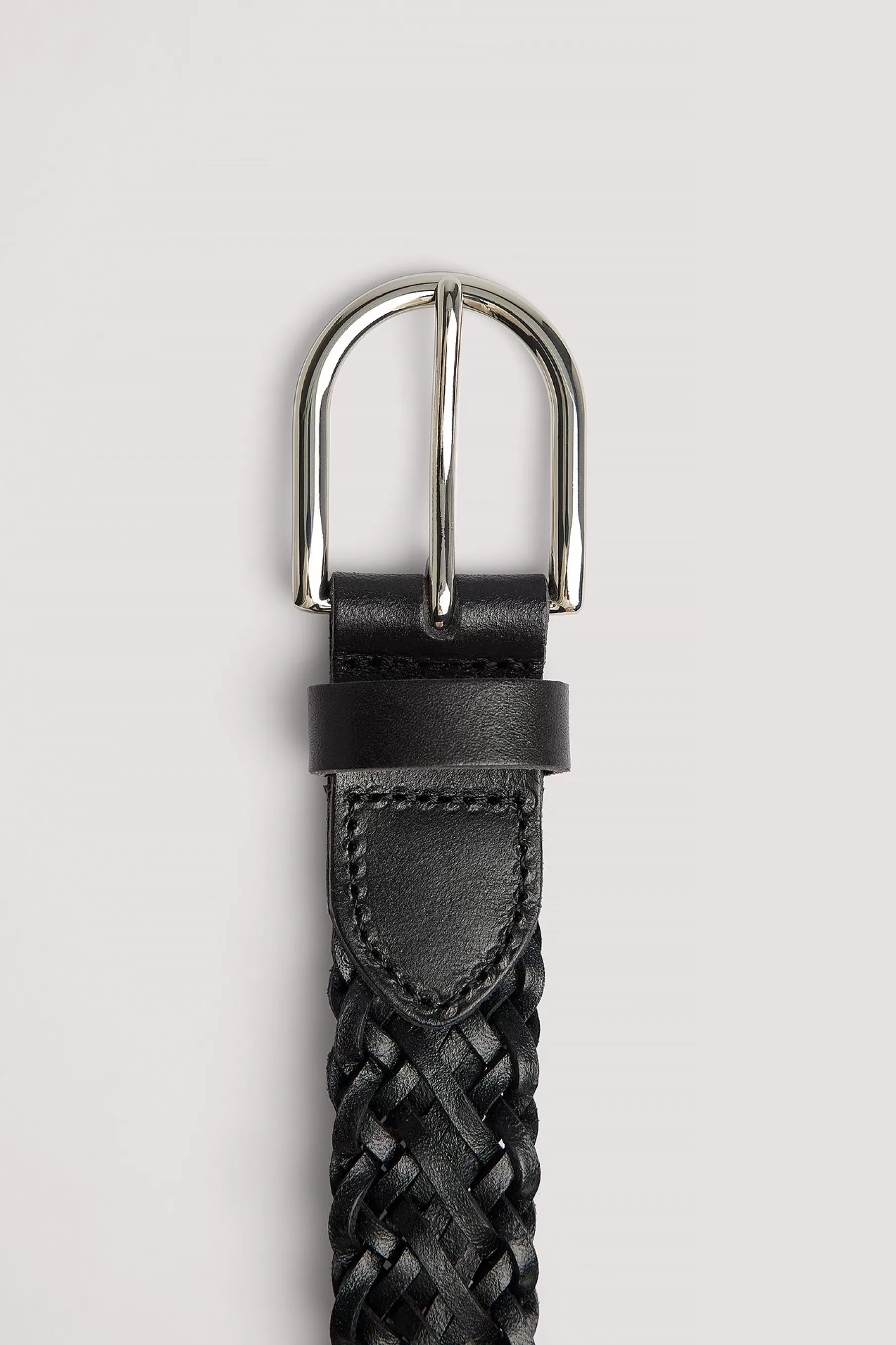 NA-KD Braided Leather Belt Black